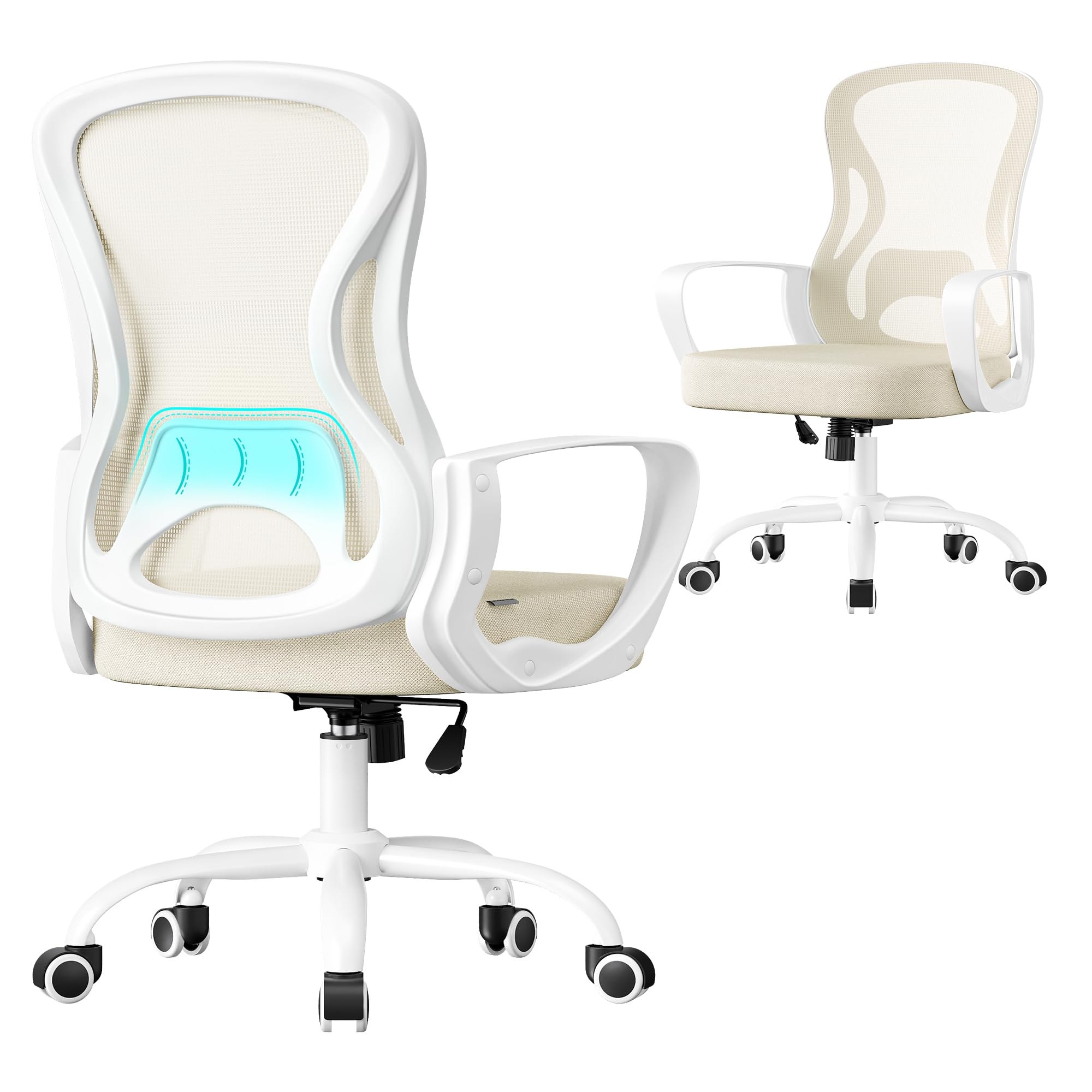 SONGMICS Silla de Oficina Ergonómica, Silla de Escritorio Giratoria de Malla con Soporte Lumbar