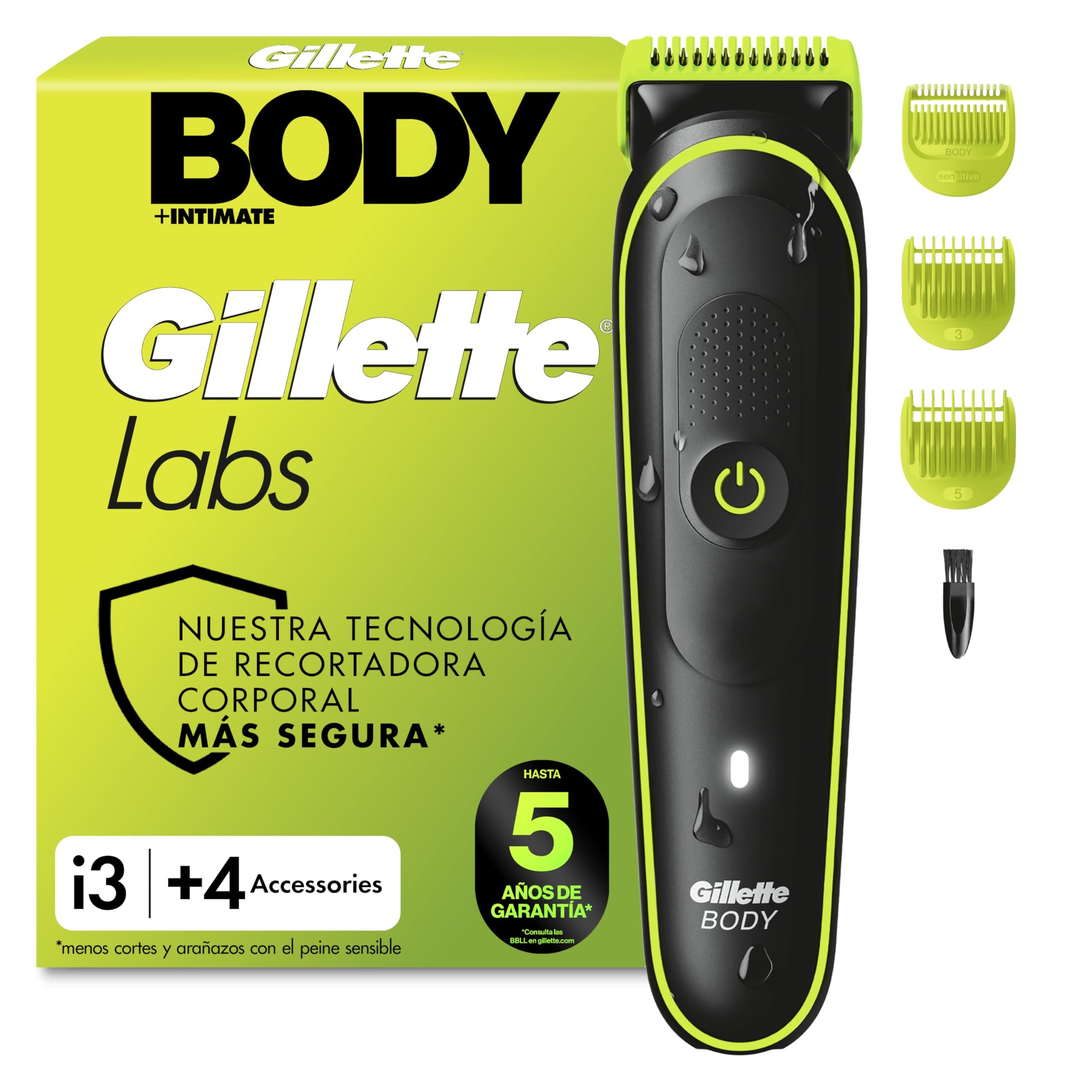 GilletteLabs i3 Body + Intimate Afeitadora Corporal Masculina con 3 Peines, Negro/Verde - Depilad