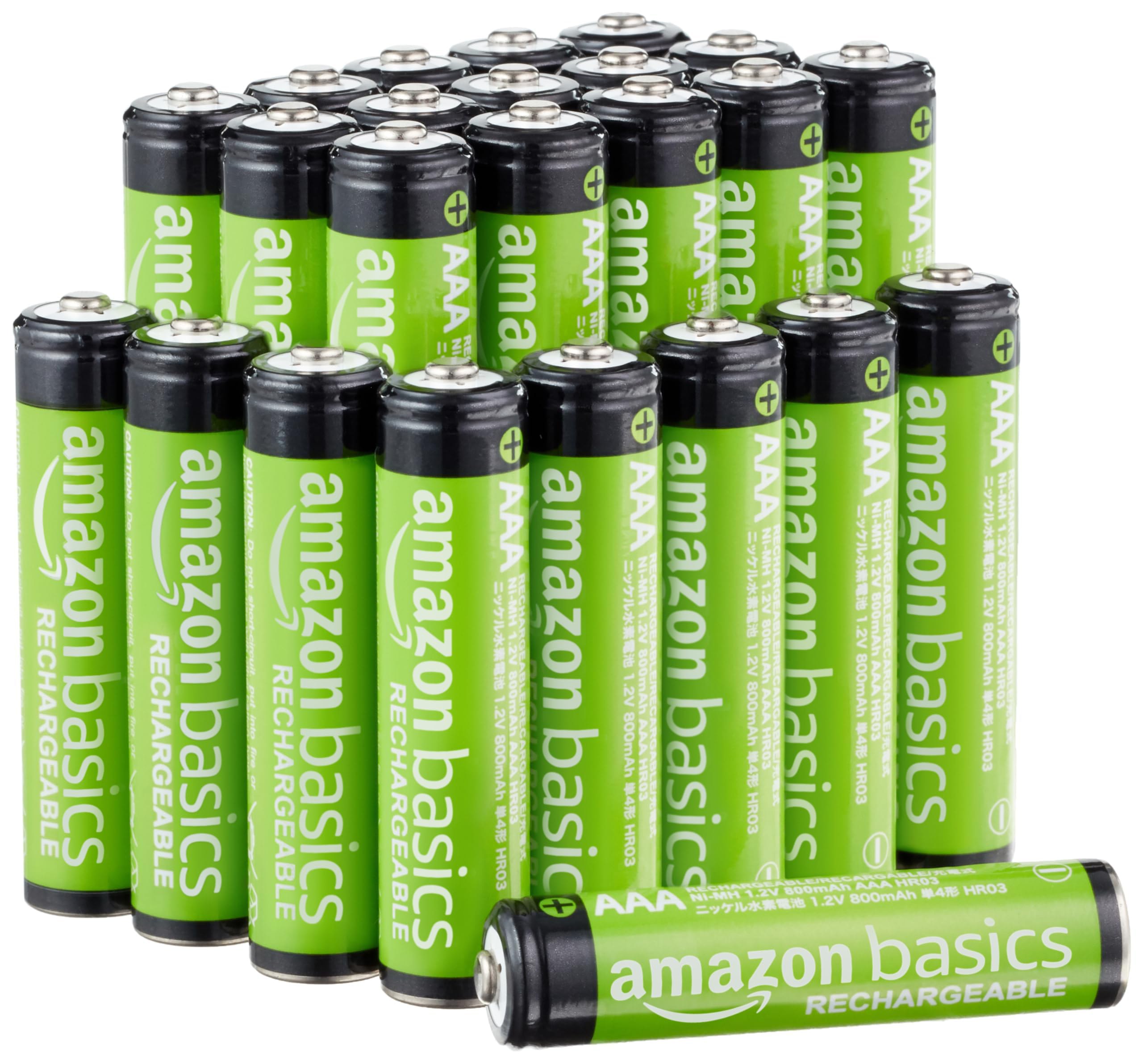 Amazon Basics paquete de 24 pilas AAA NiMH recargables, 800 mAh, 1,2 V, se recargan hasta 1000 ve