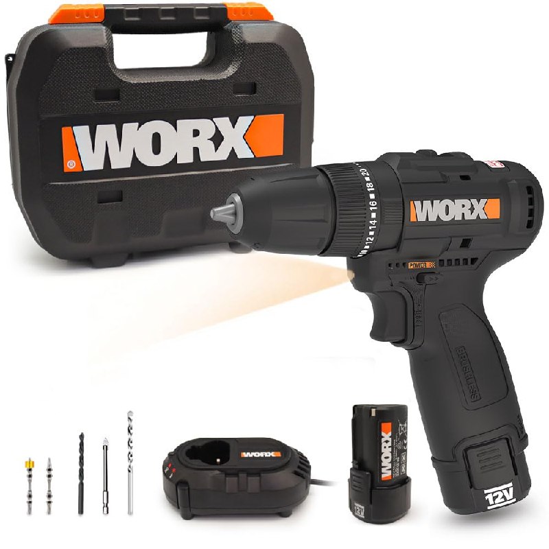 Worx Wx121 Taladro Percutor 12V Brushless 40Nm Compacto, 3 En 1, 2 Baterías 2Ah, Cargador Y Male