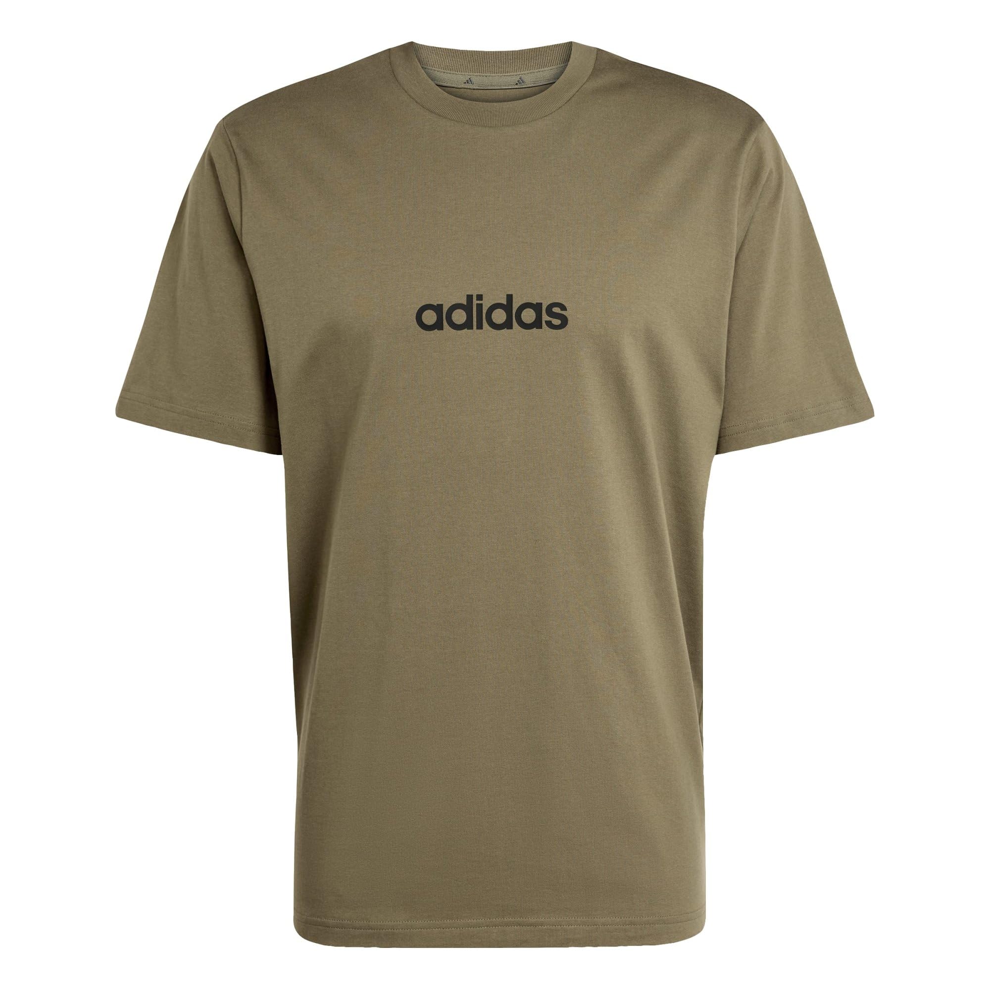 adidas Hombre Essentials Linear Single Jersey Shirt, Olive strata/Black, XL