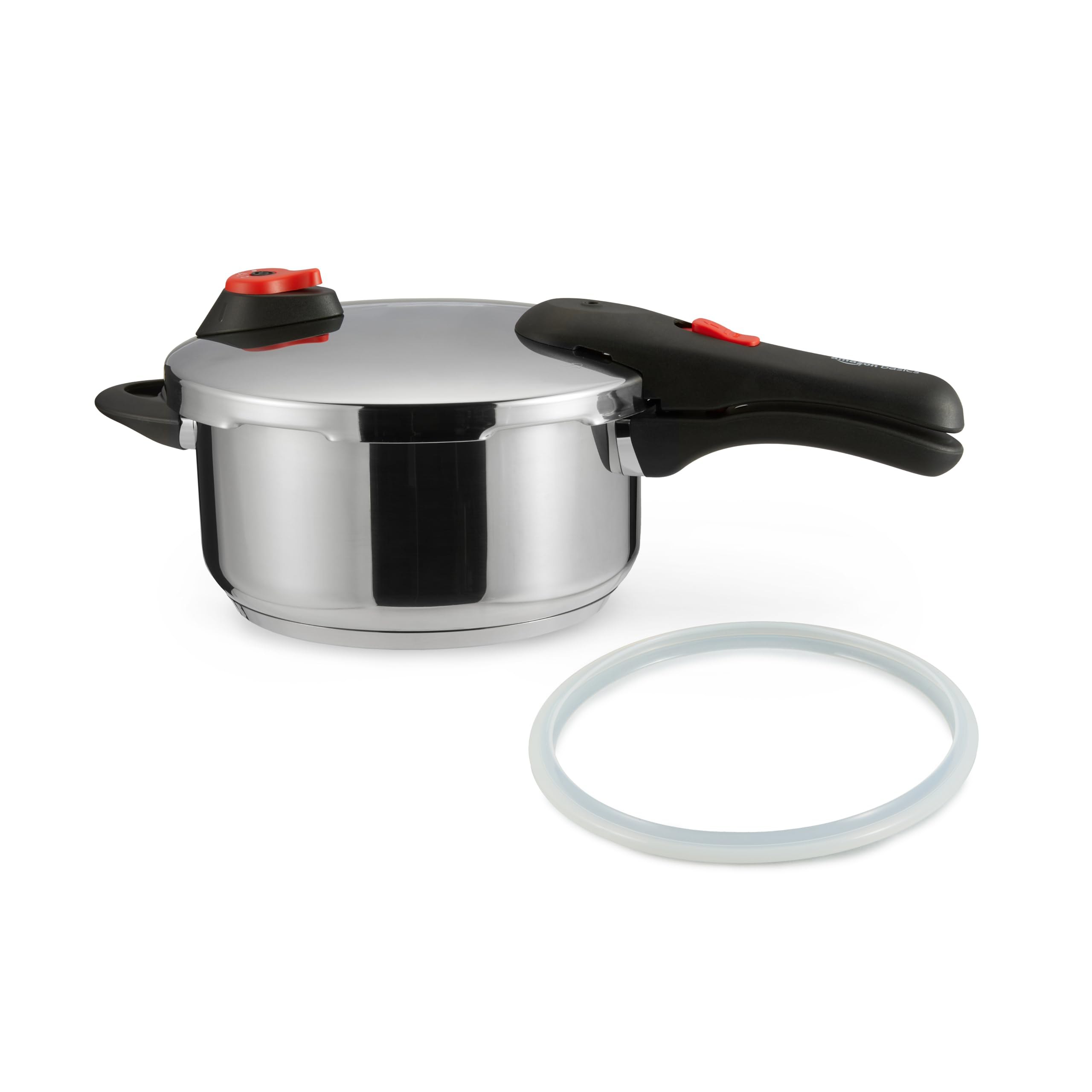 Amazon Basics Olla A Presión de Acero Inoxidable, Apta para inducción, 4 Litros, Plateado