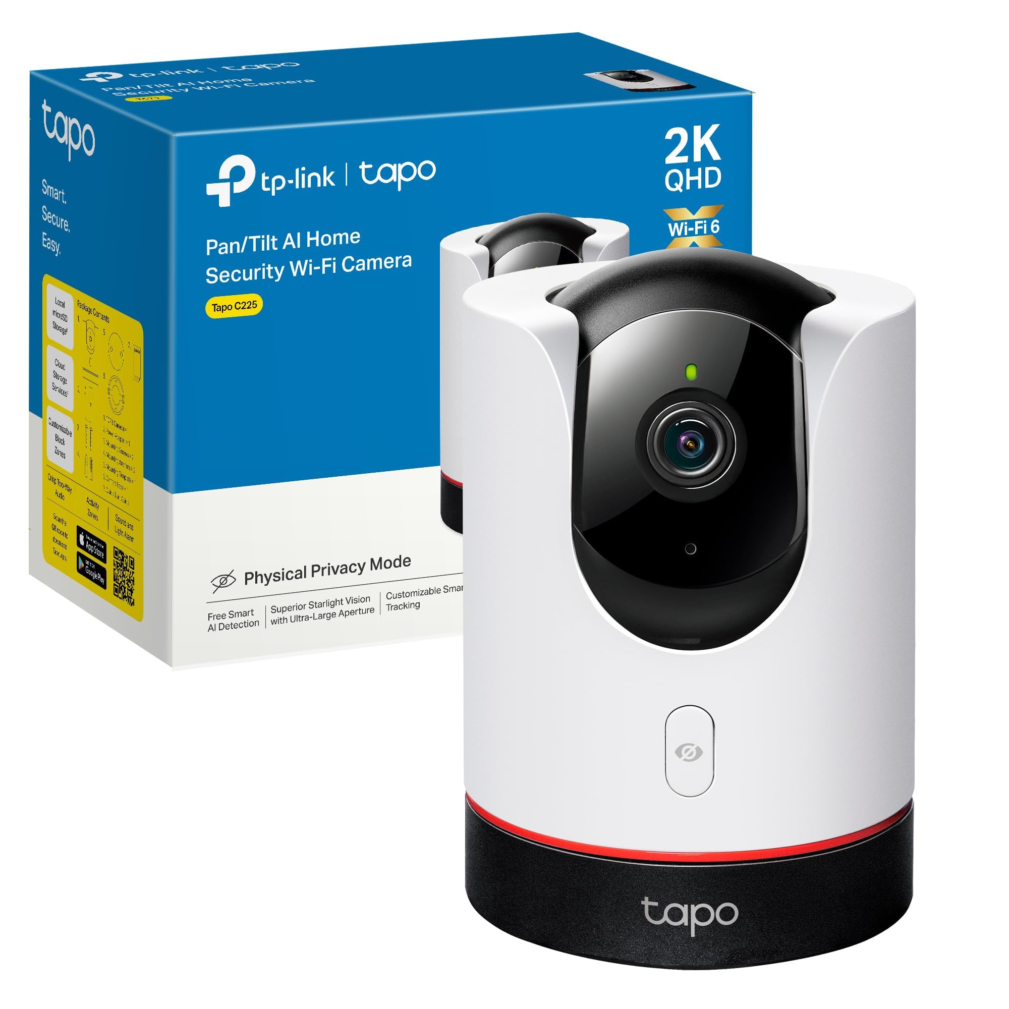 Tapo C225 - IA Cámara Vigilancia 360°, 2K QHD,Inteligente de IA, Visión Nocturna, Audio Bidire