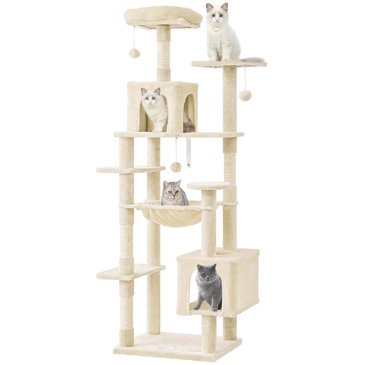 MSmask Gran árbol para gatos estable en L con 2 plataformas, 2 nichos para gatos, columpio, colu