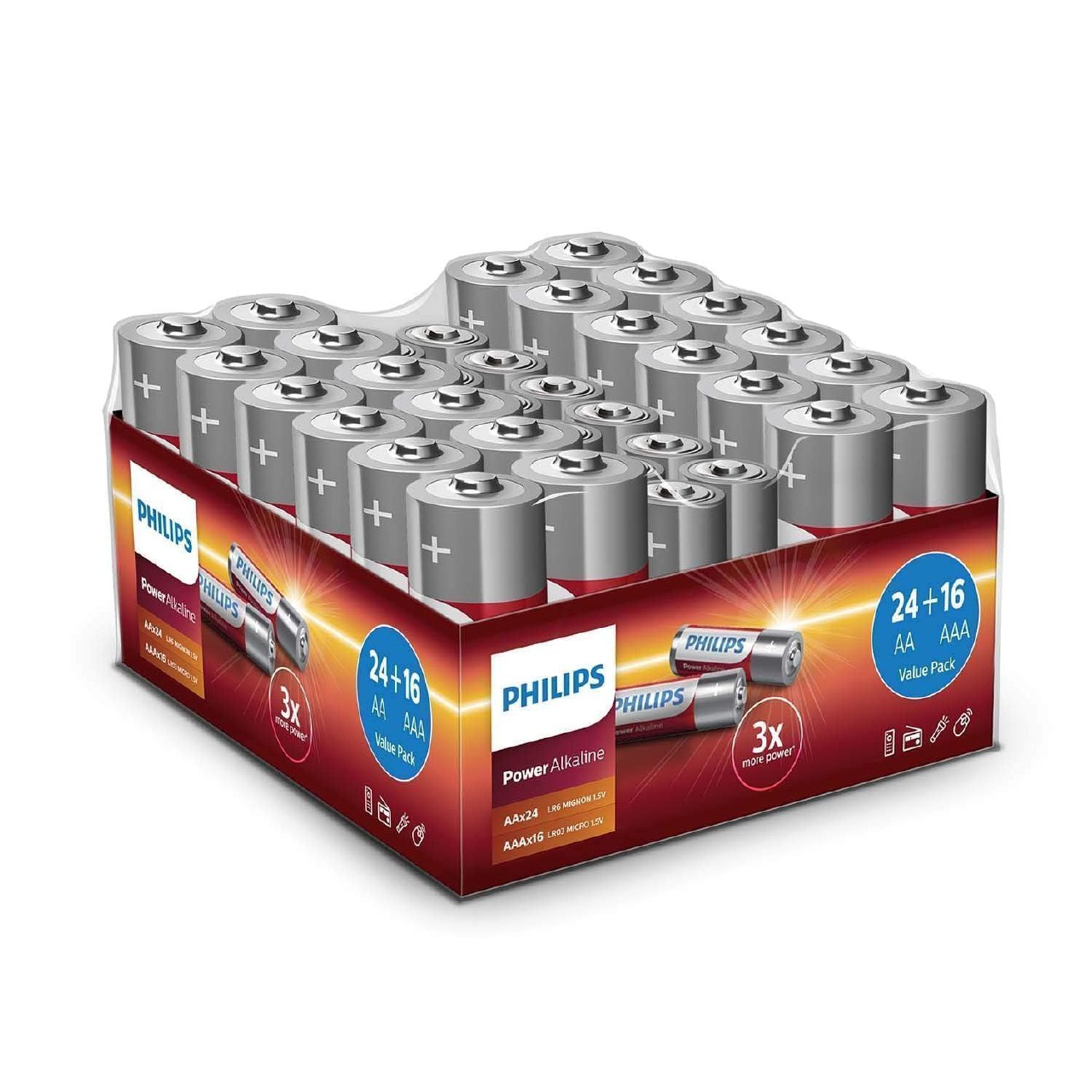 Philips Paquete Económico de Pilas 40 Piezas - 24x Pilas AA y 16x Pilas AAA - Pila Alcalina de A