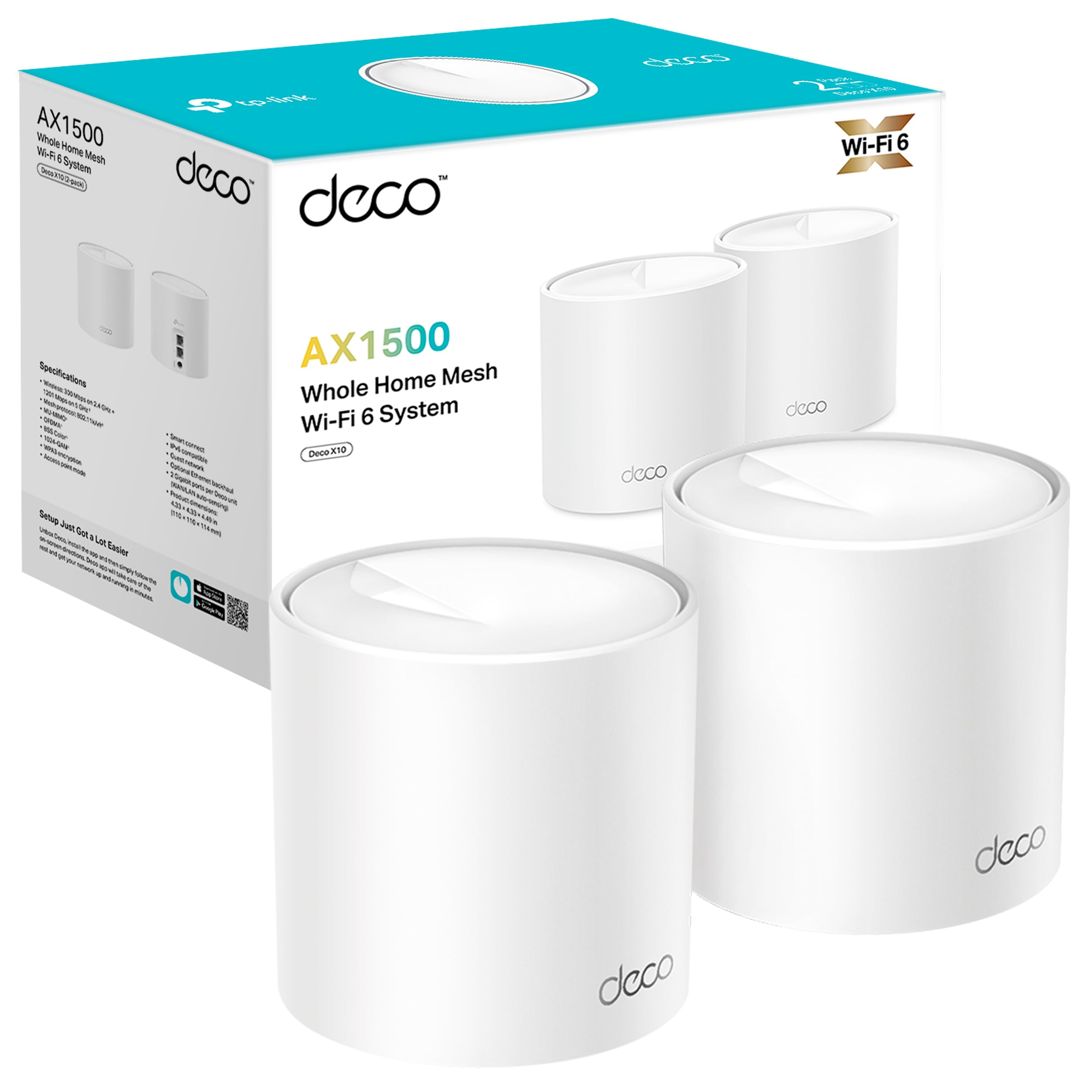 [Nuevo] TP-Link Deco X1500 (2-Pack) - Sistema WiFi 6 Mesh IA, AX1500 Doble Banda 2.4 GHz/5 GHz, C