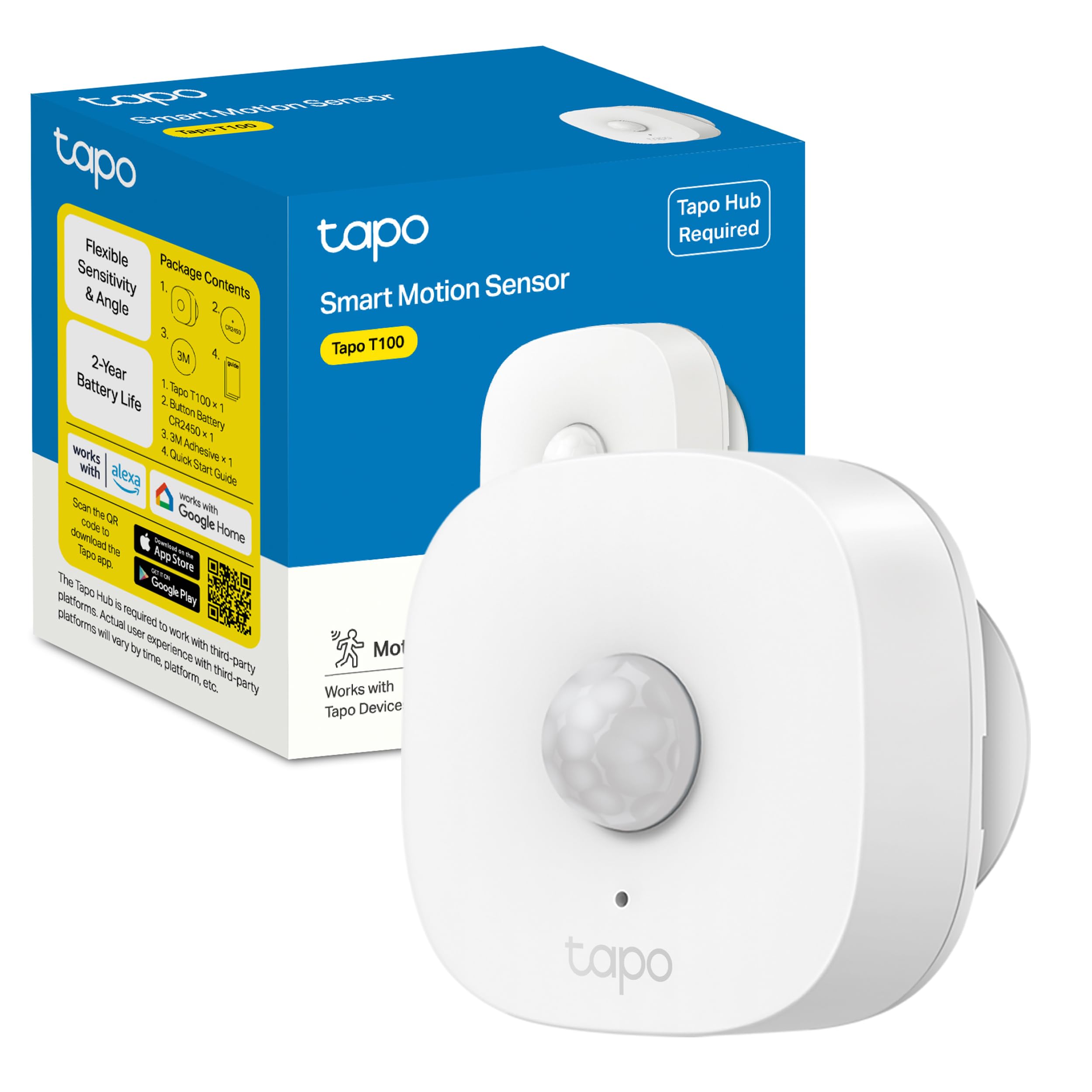 Tapo TP-Link T100 - Detector de Movimiento WiFi, Amplia Cobertura, Sensor de Alarma Antirrobo,Rot