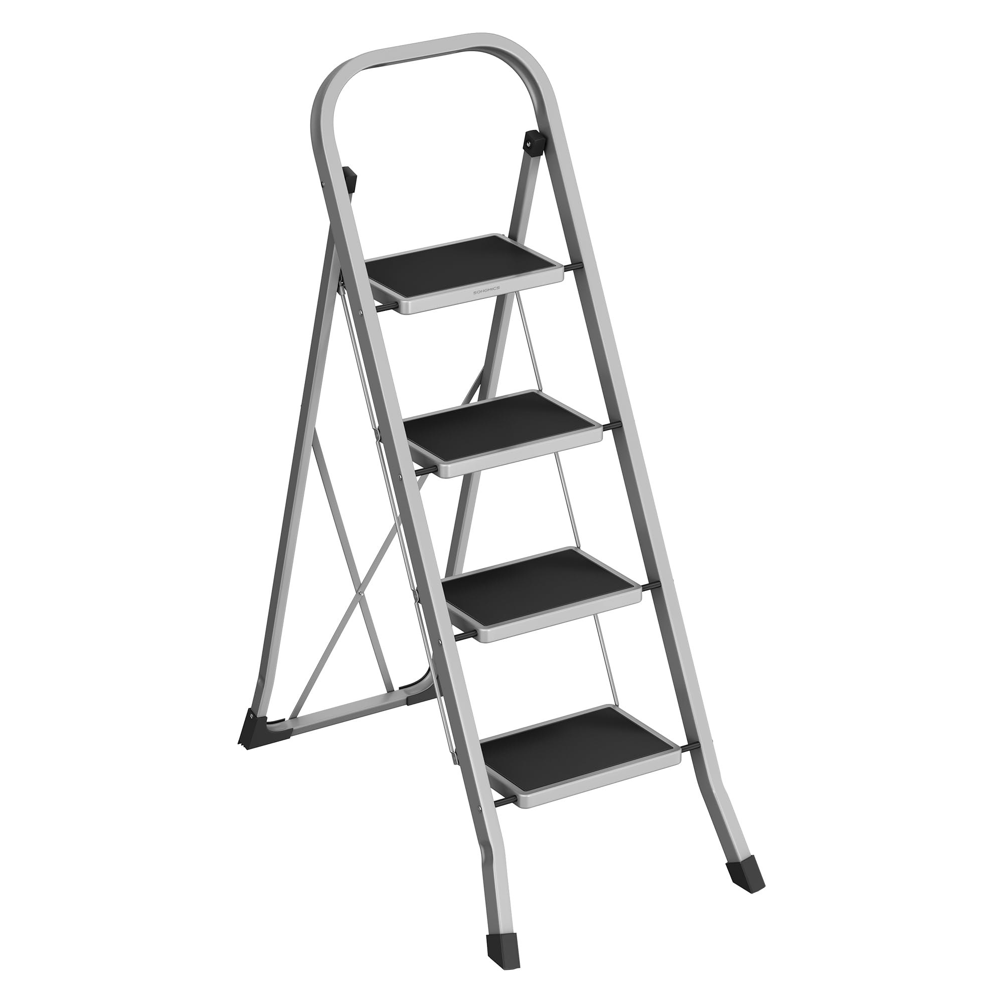 SONGMICS Escalera de Tijera, Escalera con 4 Peldaños, Peldaño Plegable, Bloqueo de Seguridad, F
