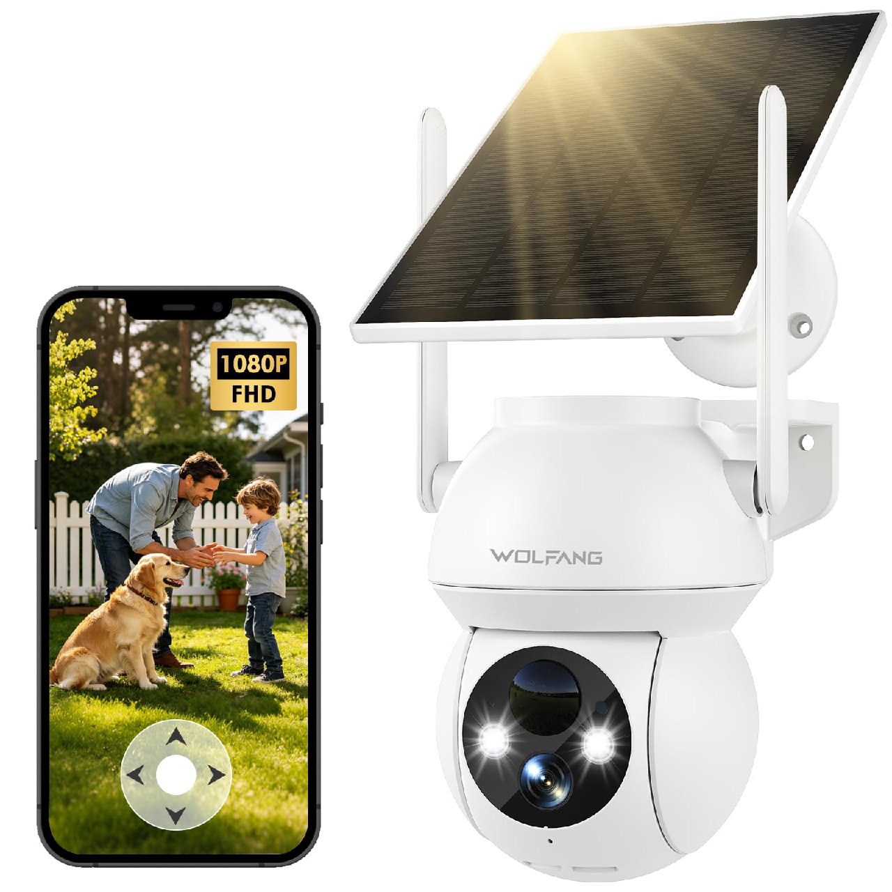 WOLFANG Cámara de Seguridad Solar 1080P para Exteriores, cámara WiFi PTZ de 360° (Solo 2.4G)