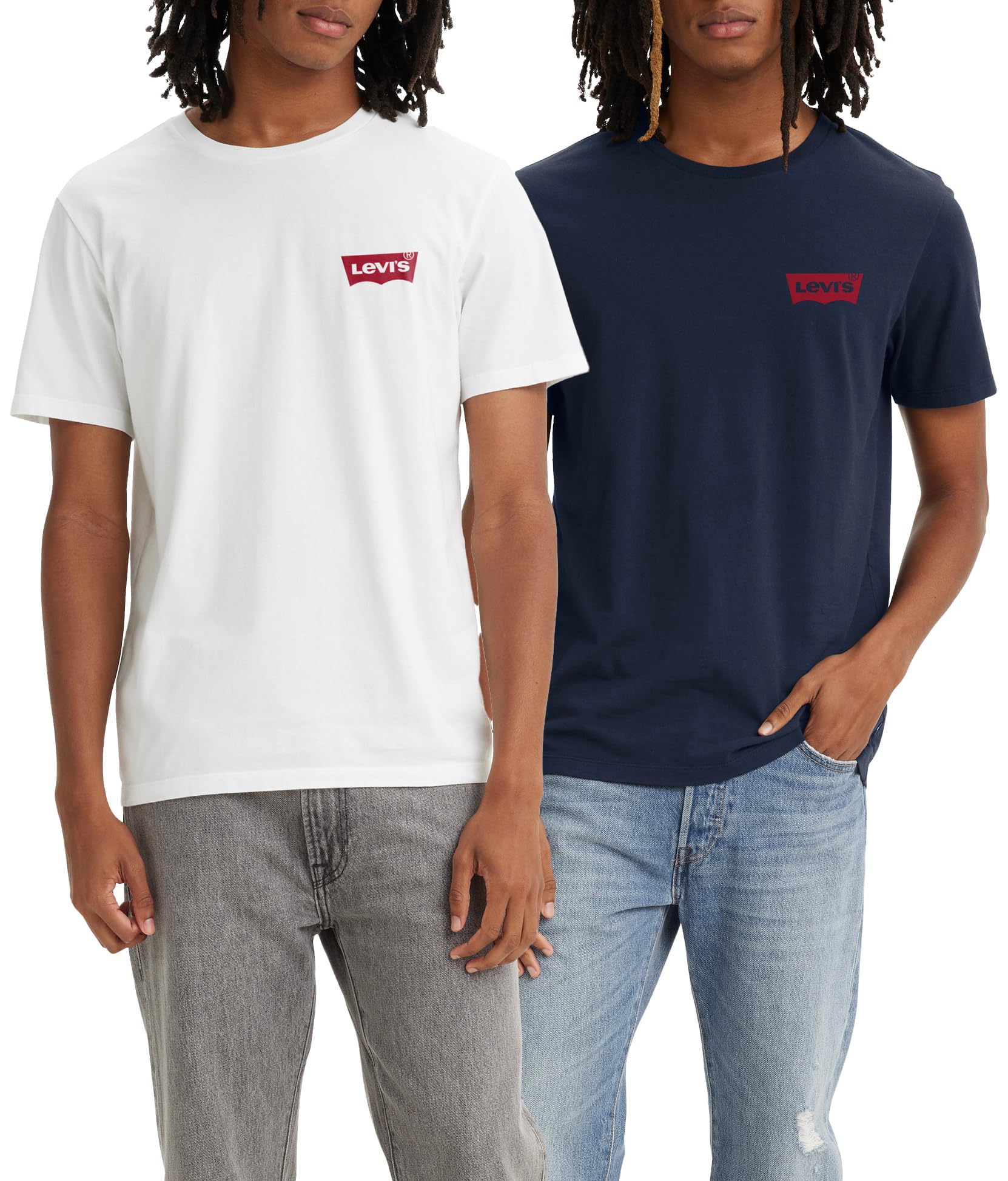 Levi's 2-Pack Crewneck Graphic Tee, Camiseta, Hombre, Chesthit White/Dress Blues, M