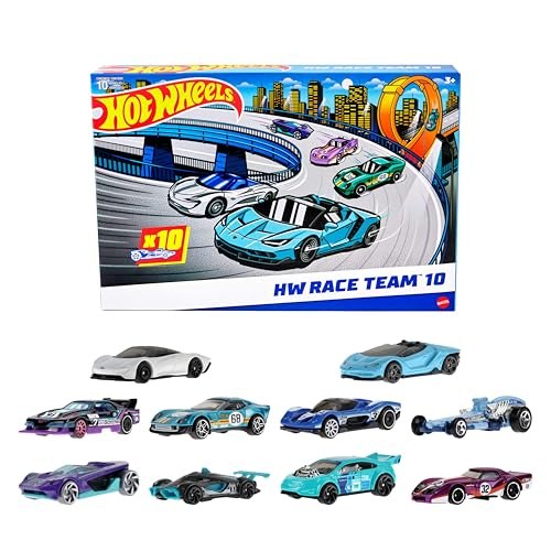 Hot Wheels Pack 10 Coches de Carreras de Juguete (Modelos Surtidos, selección al