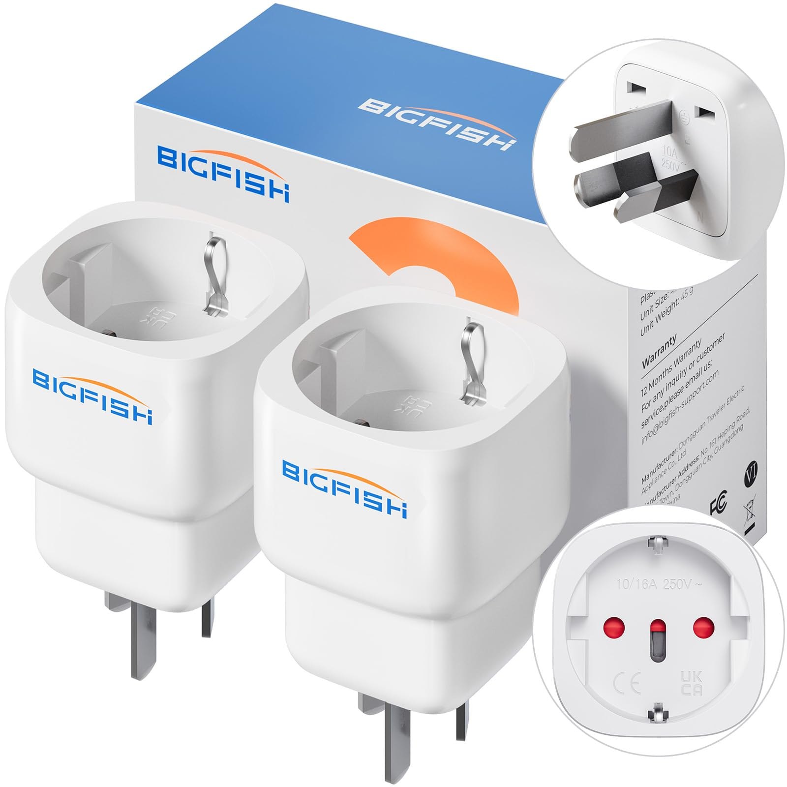 Bigfish Adaptador Enchufe Australia Tipo I 2 Piezas, Adaptador Enchufe Chino – De 2-Pin Europa