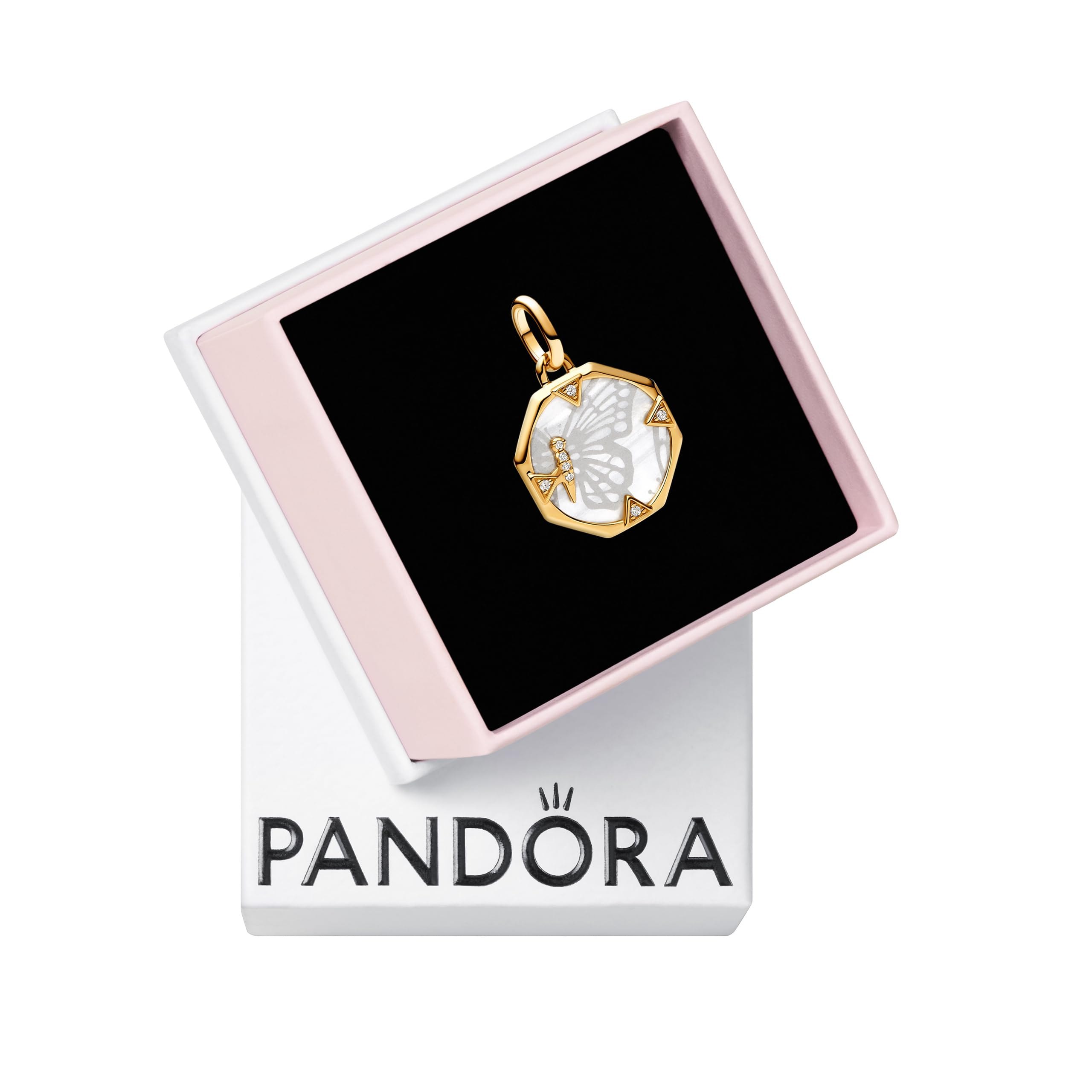 Pandora ME Perlmuttfarbener Schmetterling Medaillon-Charm 763366C01 Colgante