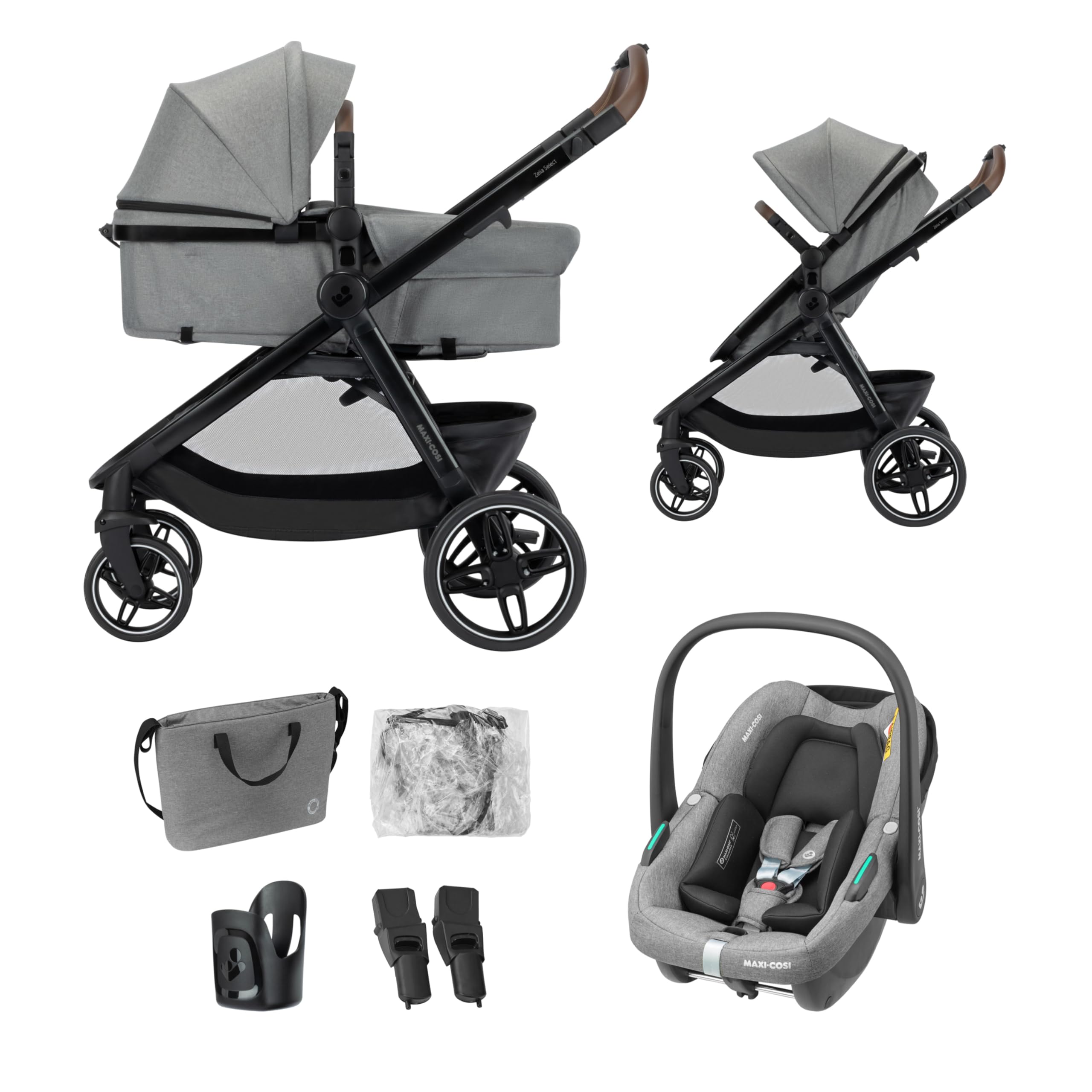 Maxi Cosi Zelia Select Trio, Cochecito de Bebé 3 en 1 con Silla de Coche, 0-4 Años (0-22 kg), P