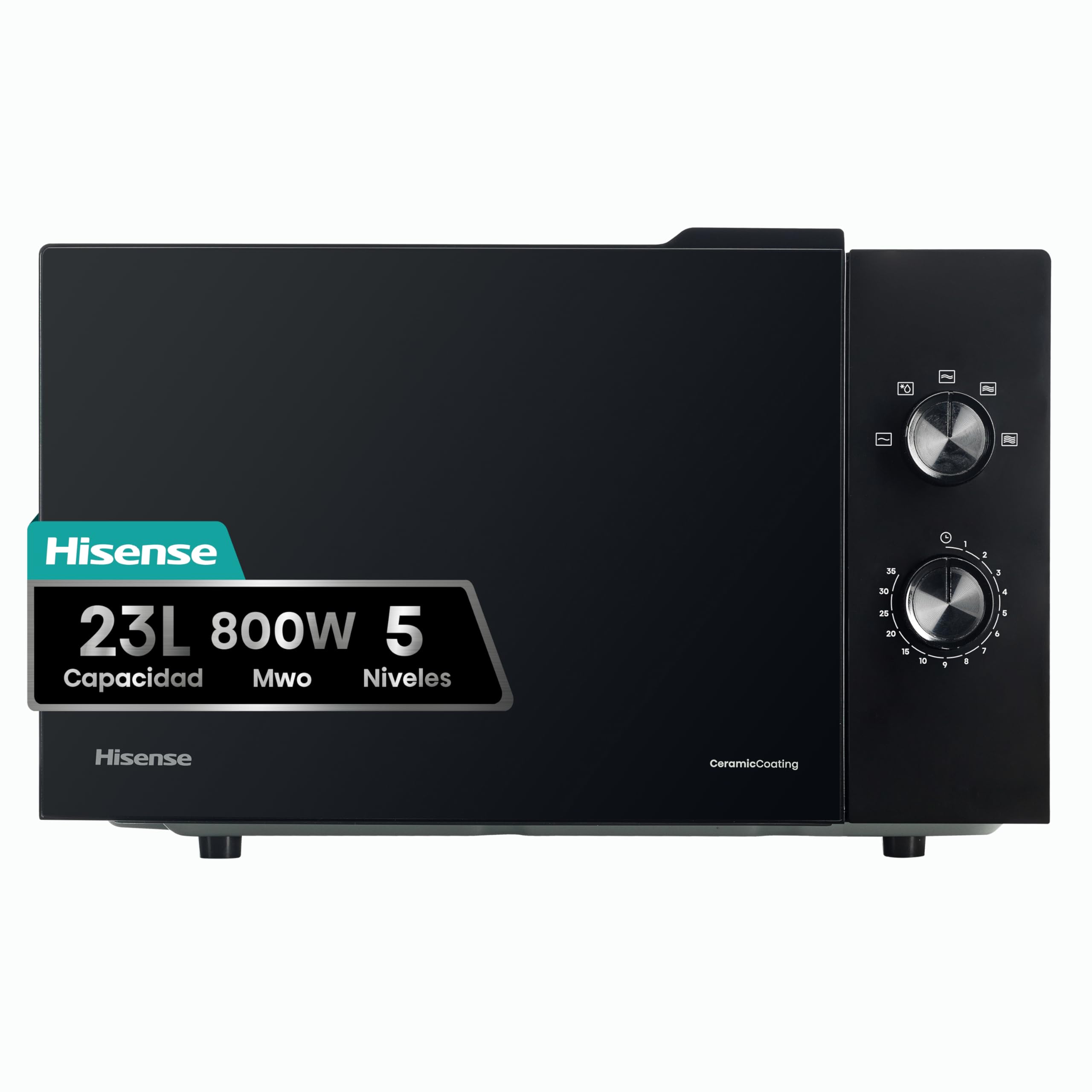 Hisense H23MOBP2H4 - Microondas 23 litros, 800W de potencia, mandos mecánicos giratorios, apertu