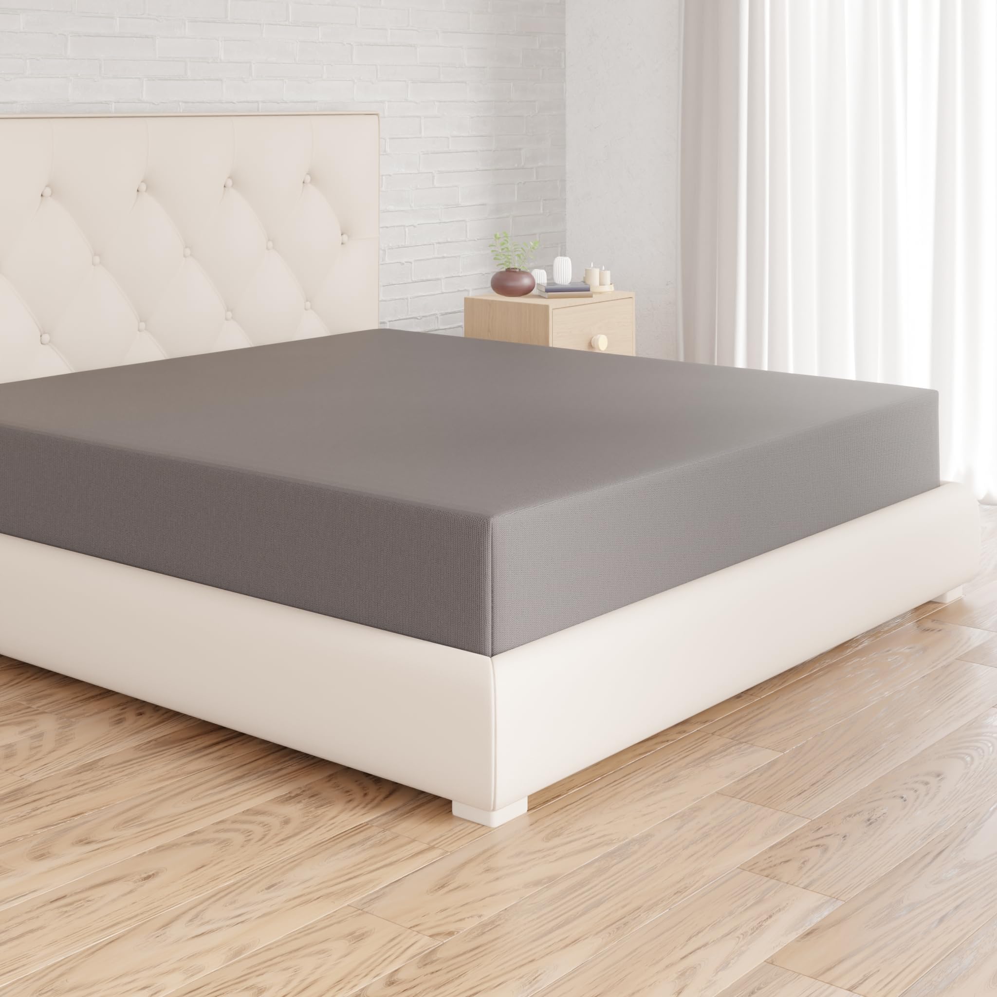 Amazon Basics Sabana Bajera Ajustable, 180 x 200 cm, de 100% algodón, Gris Oscuro