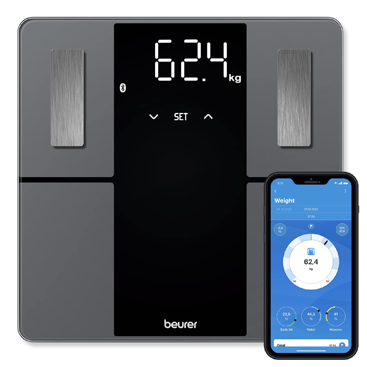 Beurer BF 500 báscula de baño digital con Bluetooth y aplicación, con medición de grasa corpo