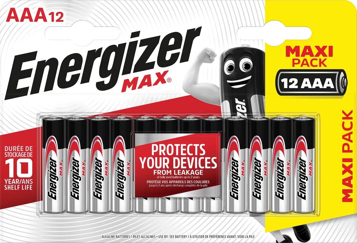 Energizer - Max, Pack de 12 Pilas AAA, Larga duración para Uso Cotidiano, sin sulfataciones y co