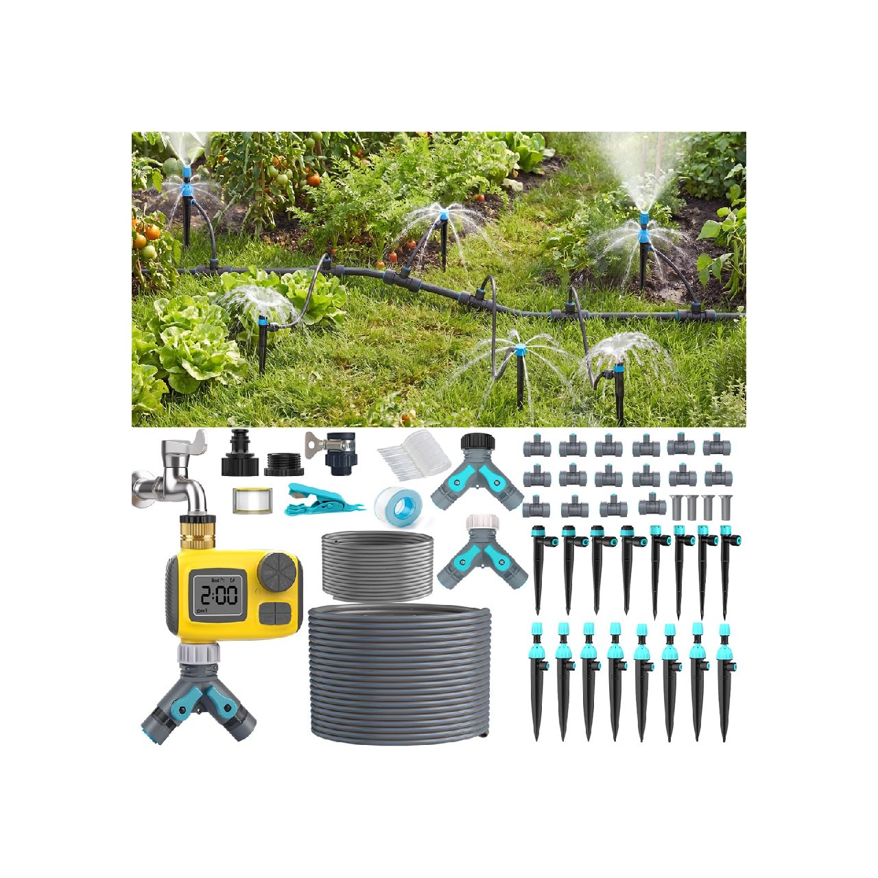 TRJZWA Sistema de Riego Automático Temporizadores de Mangueras,Kit de Riego con Pantalla LCD Ade