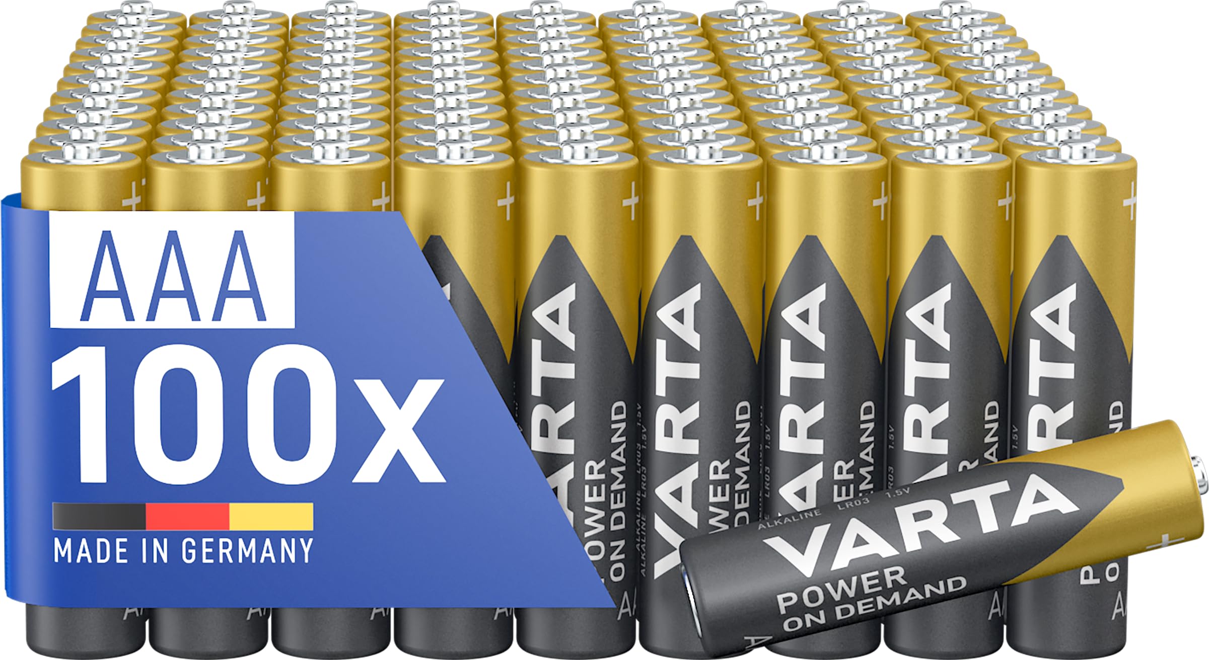 VARTA Pilas AAA, paquete de 100, Power on Demand, Alcalinas, 1,5V, para accesorios de ordenador