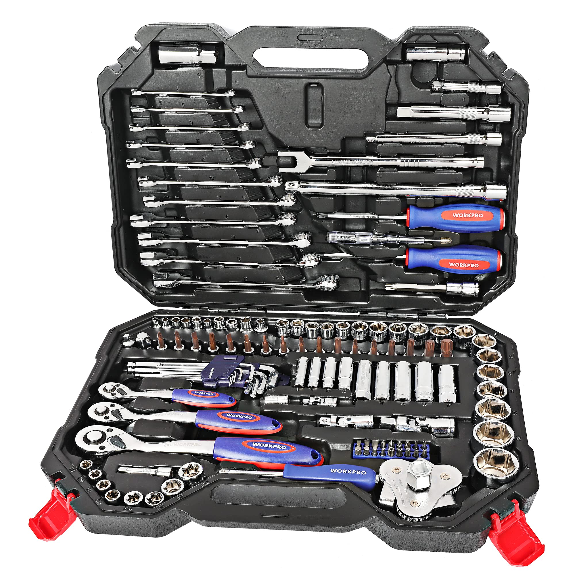 WORKPRO 123 Piezas Juego de Vasos y Puntas de Destornilladores para Llaves Carraca, incluye Llave