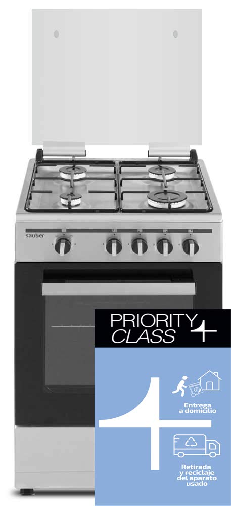Sauber - Cocina Sci41Gb 4 Quemadores - Gas Butano - 50X55 - Tapa Cristal - Color Inox - Entrega Y