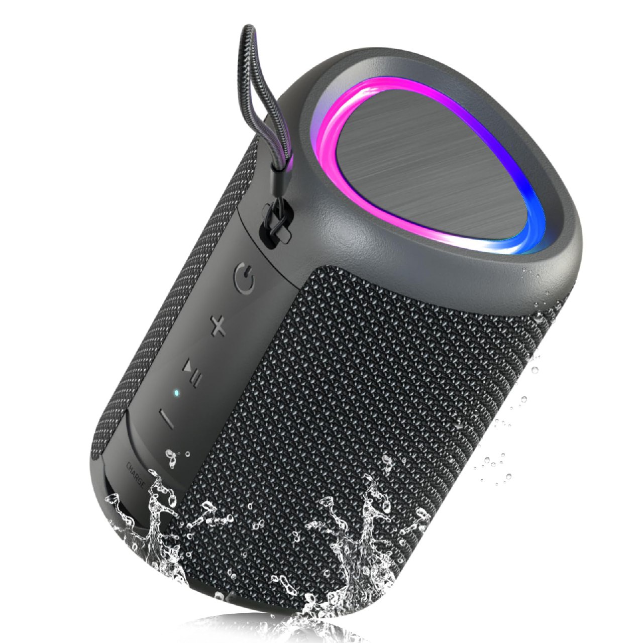 UOHHBOE Altavoz Bluetooth 5.3, Altavoz Bluetooth Potente con Luz RGB, Graves Potentes, 15 W Alt