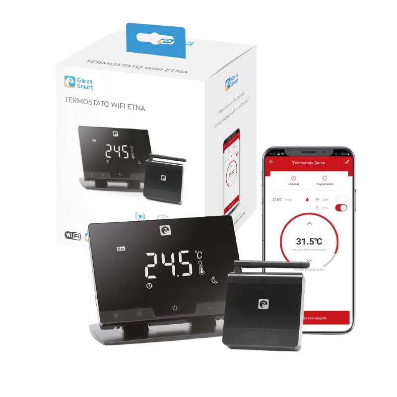Garza - Termostato de 2 Hilos Wi-Fi Inteligente para Caldera y Calefacción, con Adaptador, Medid