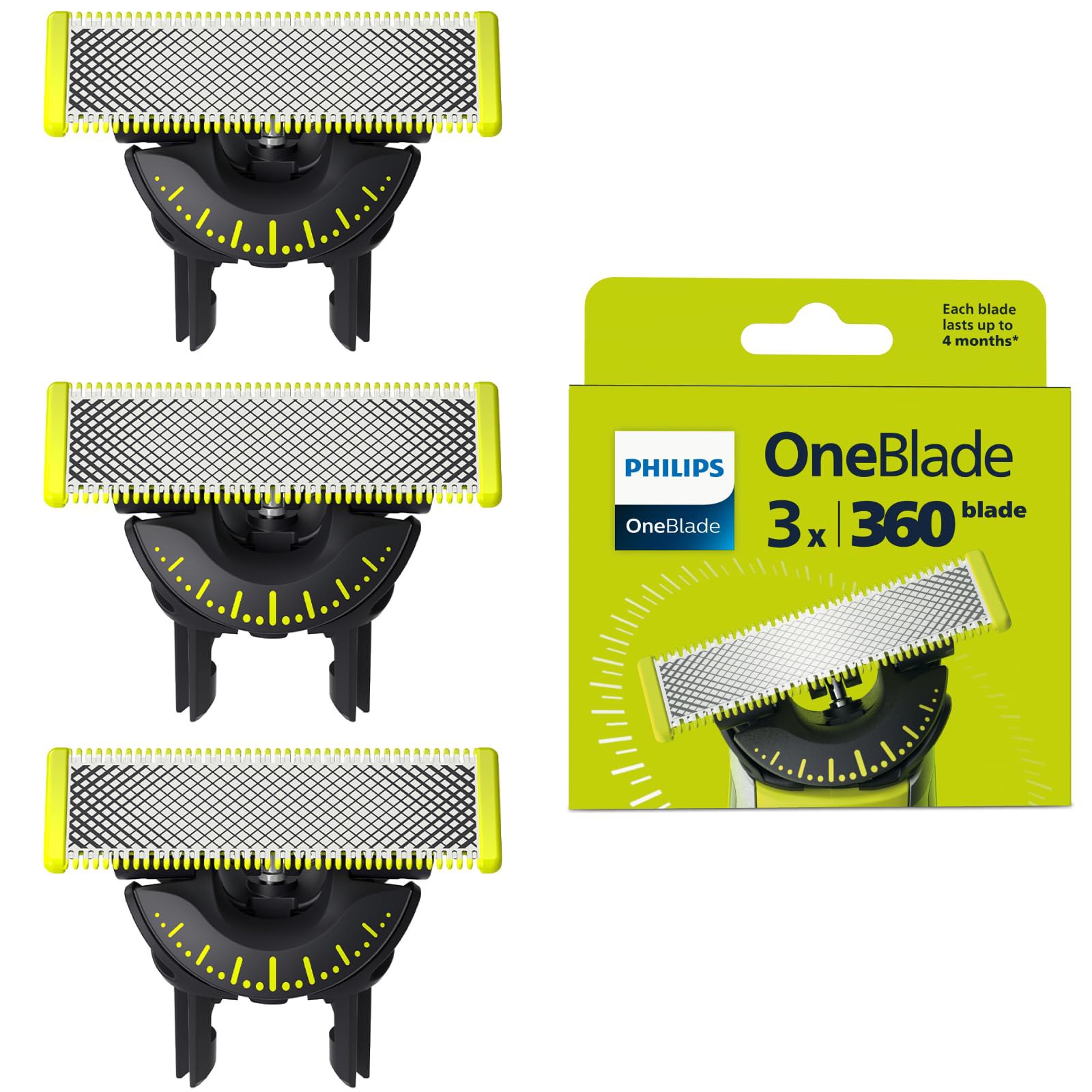 Philips OneBlade Original 360 cuchillas, compatibles con todos los mangos OneBlade y Pro, 3 unida