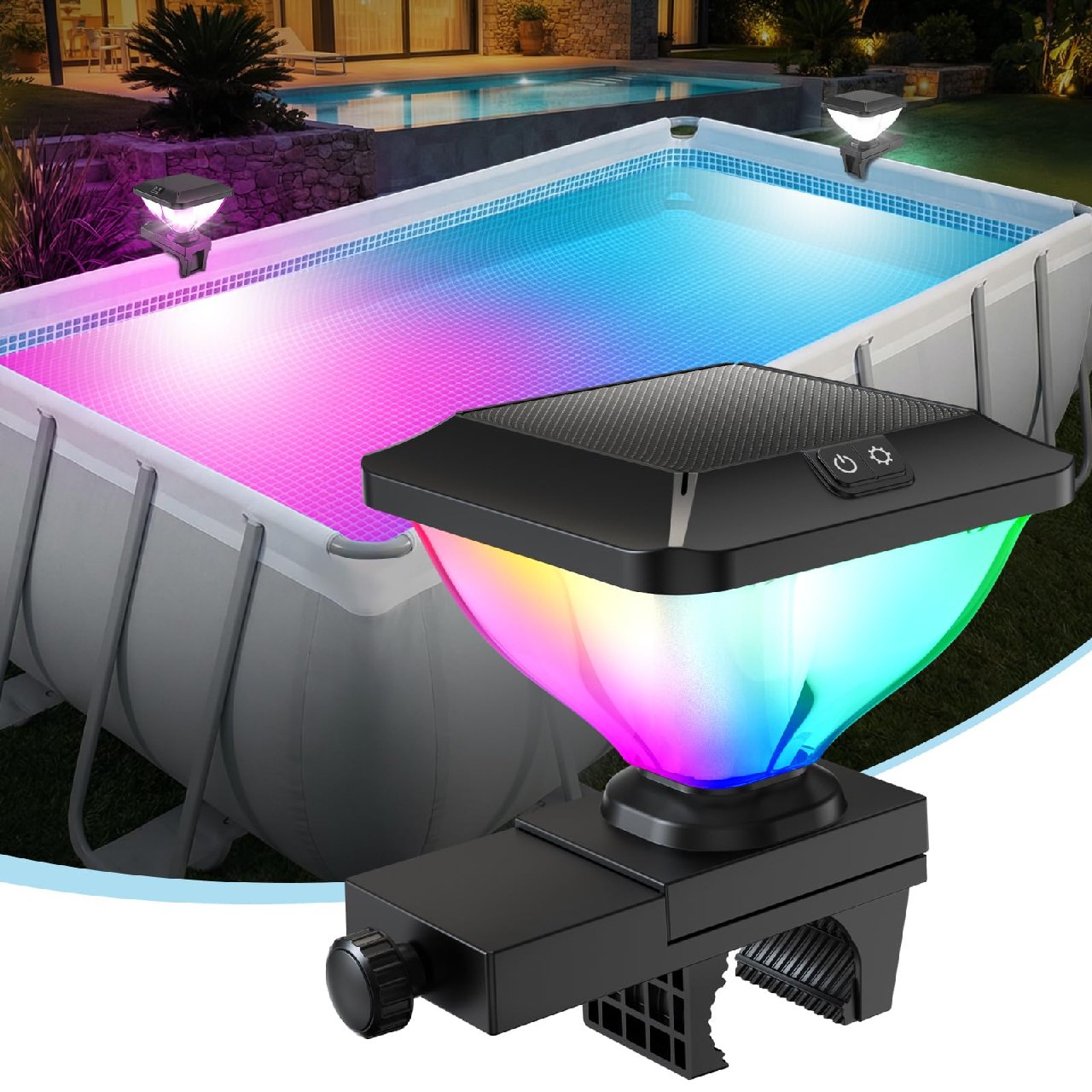 DeeprBling Luces Piscina Solares Elevadas con Estructura, Luz Piscina con RGB Cambio de Color, Lu