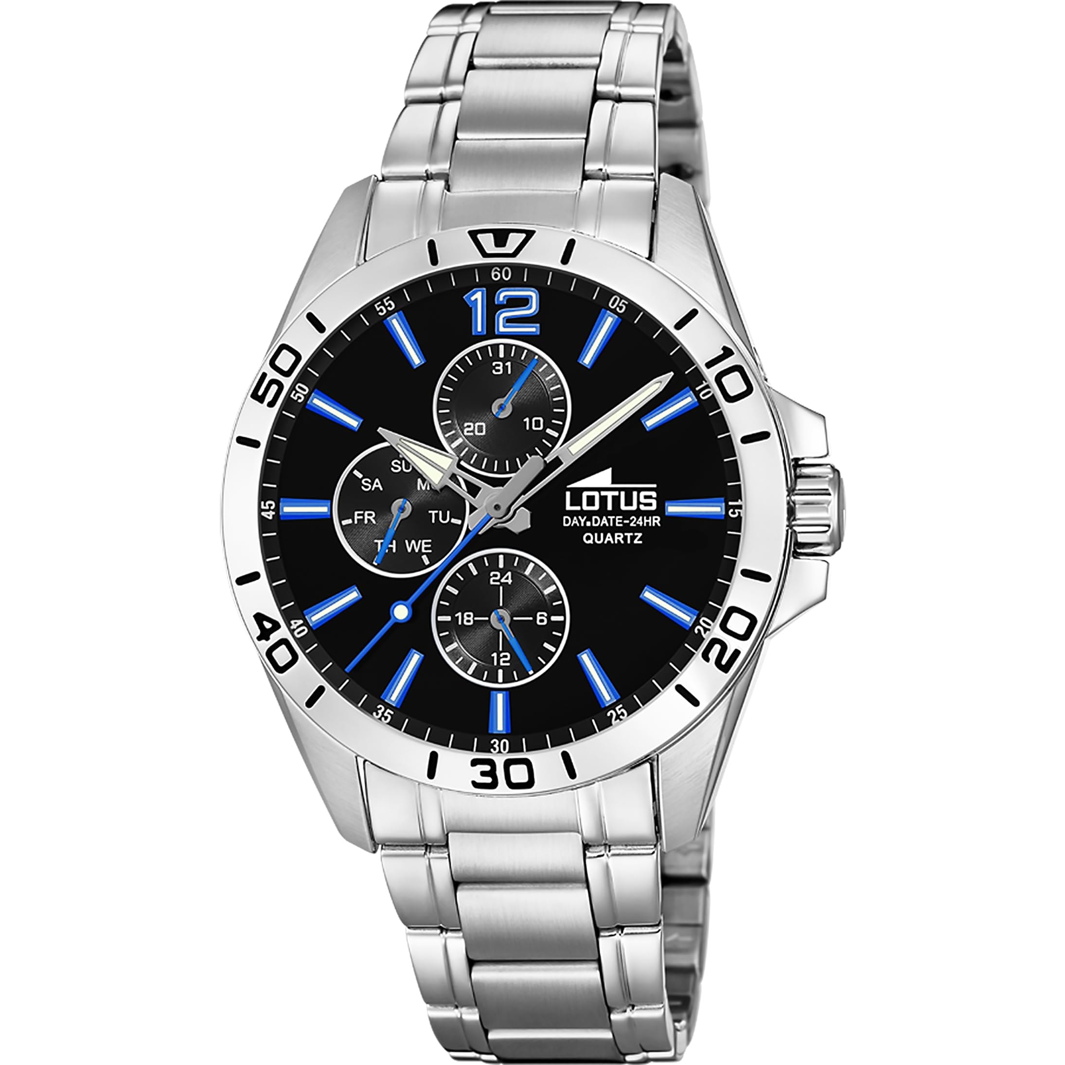 LOTUS Reloj Hombre Analógico de Acero Inoxidable 316l Plateado - Movimiento de Cuarzo - Cristal