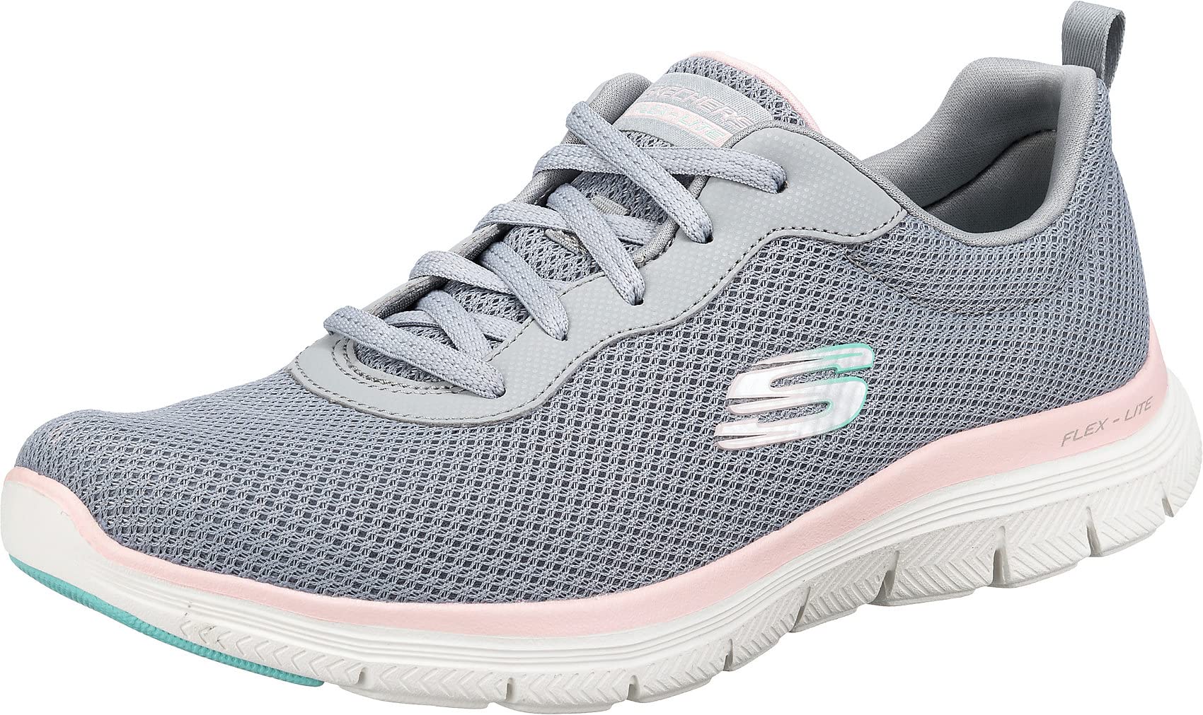 Skechers Flex Appeal 4.0 Brilliant View Regular, Zapatillas Mujer, Gray Mesh Light Pink Trim, 37
