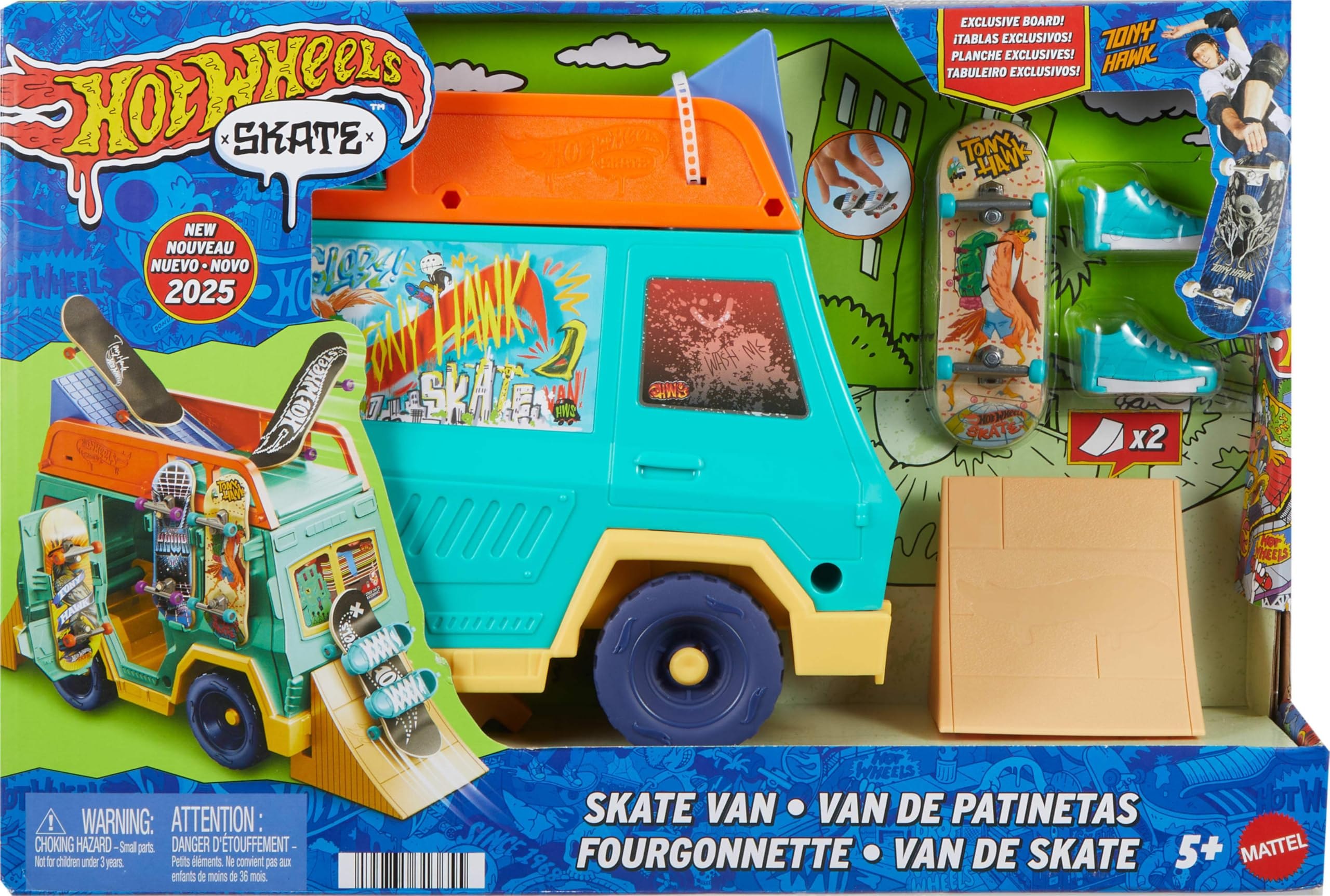 Hot Wheels Furgoneta de skate Conjunto de juego diseñado en colaboración con Tony Hawk con 1 ta