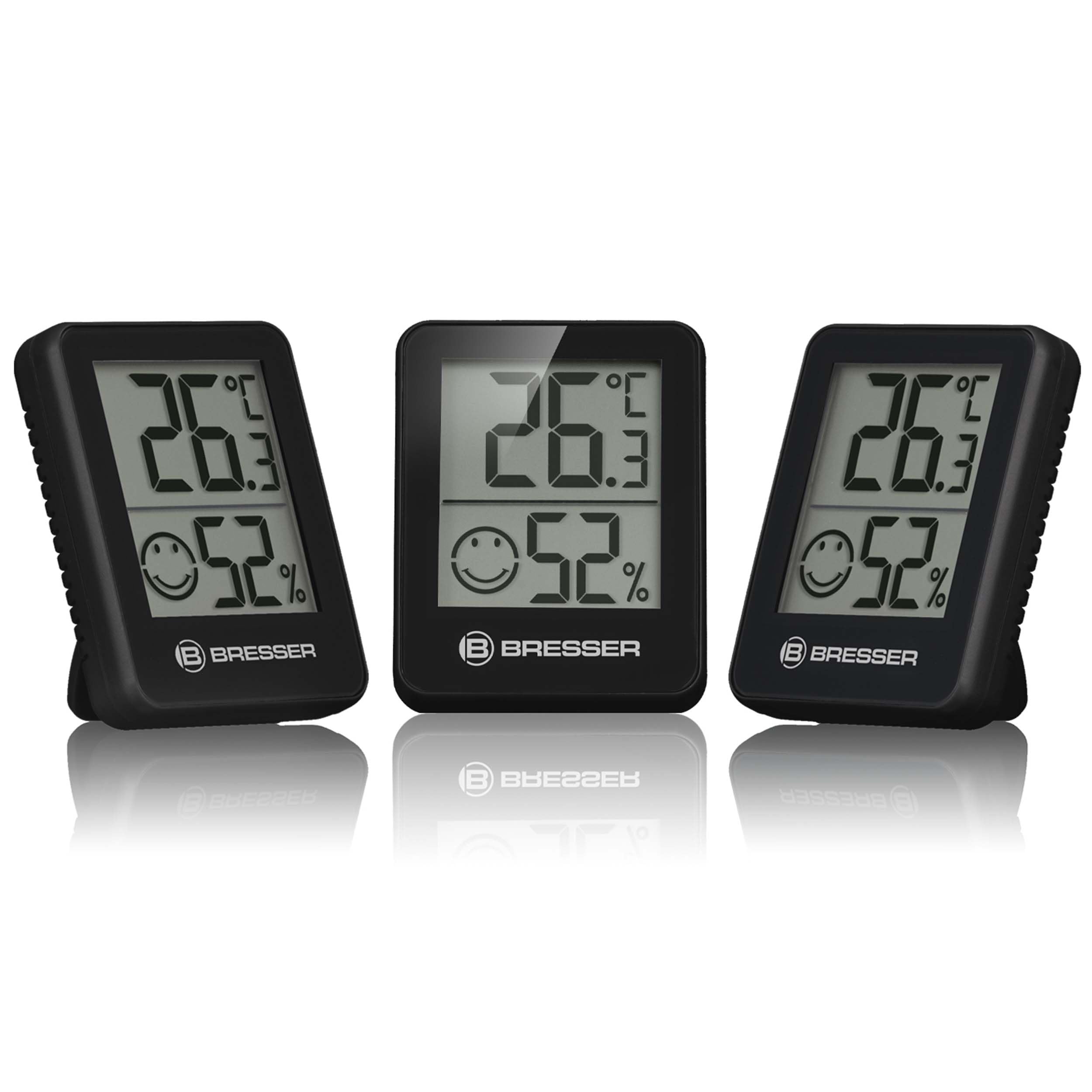 Bresser Temeo Termómetro, higrómetro, set de 3 higroindicadores para colocar de pie o en la par
