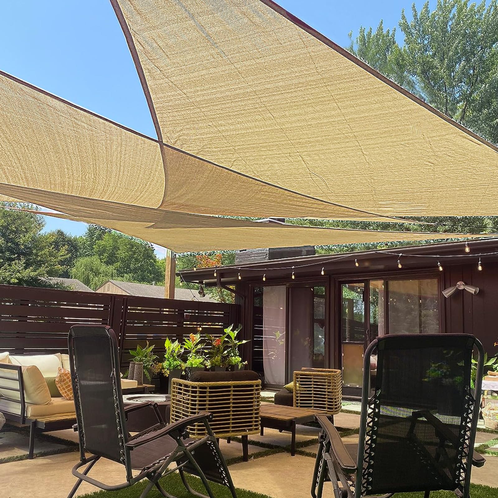 Love Story Toldo Tipo Vela Triangular De 12 X 12 X 12 Pies, Color Arena, Bloqueo Uv, Para Patio A