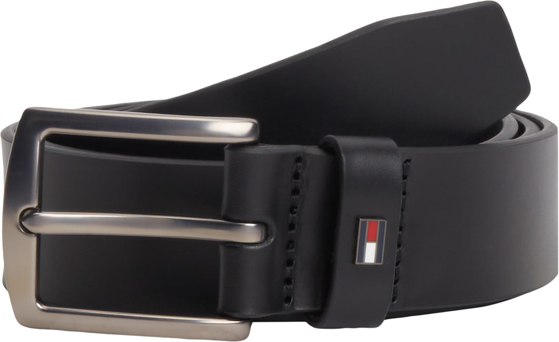 Tommy Hilfiger Cinturón de Piel para Hombre Denton 3,5 cm, Negro (Black), 80 cm