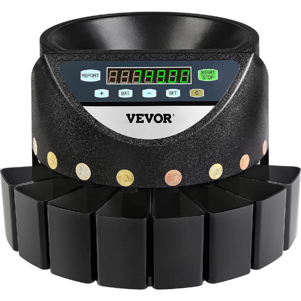 VEVOR Contador de Monedas Euro Profesional, 300 PCS por Minuto, Clasificador de Monedas Pantalla