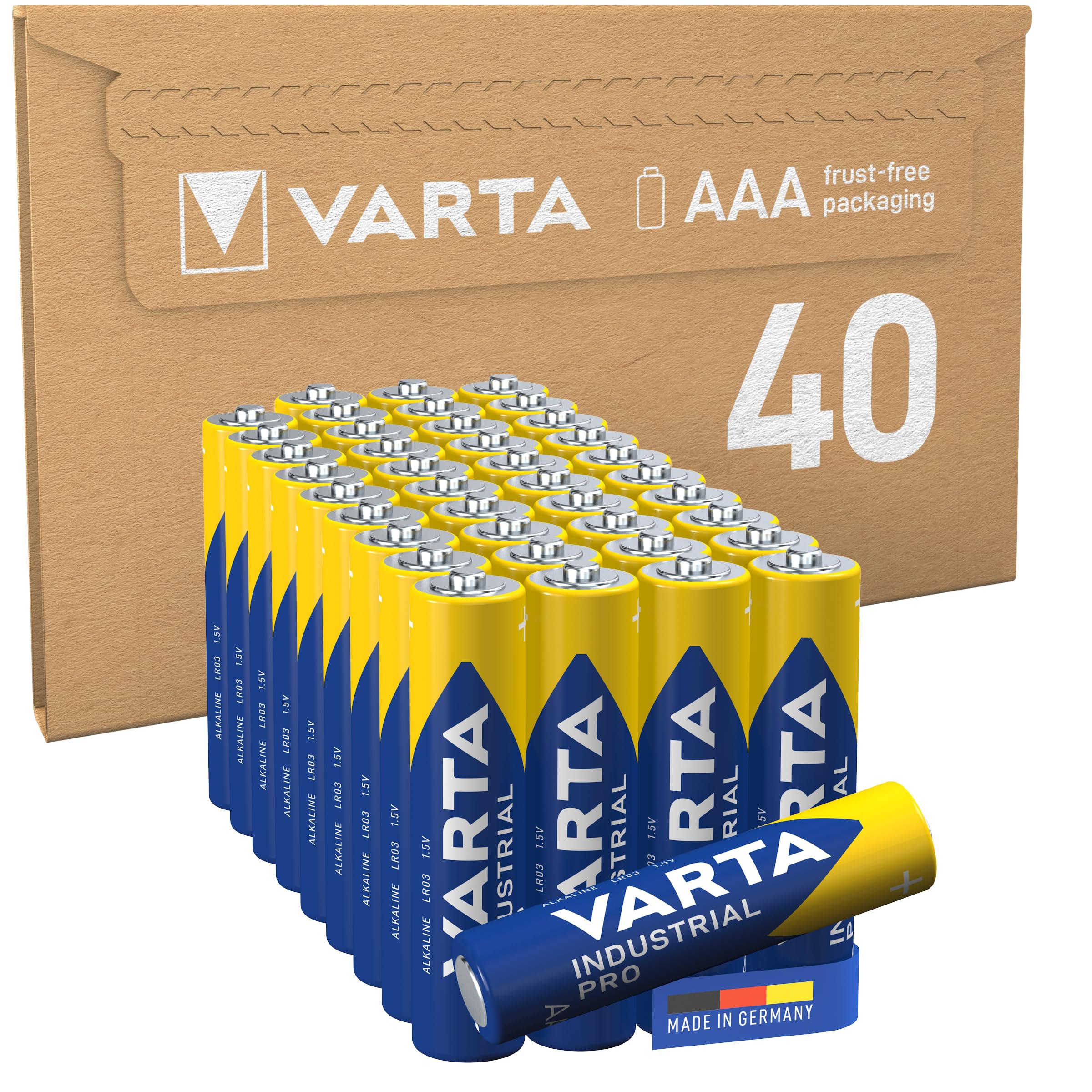 VARTA Pilas AAA, paquete de 40, Industrial Pro, Baterías Alcalinas, 1,5V, paquete de almacenamie