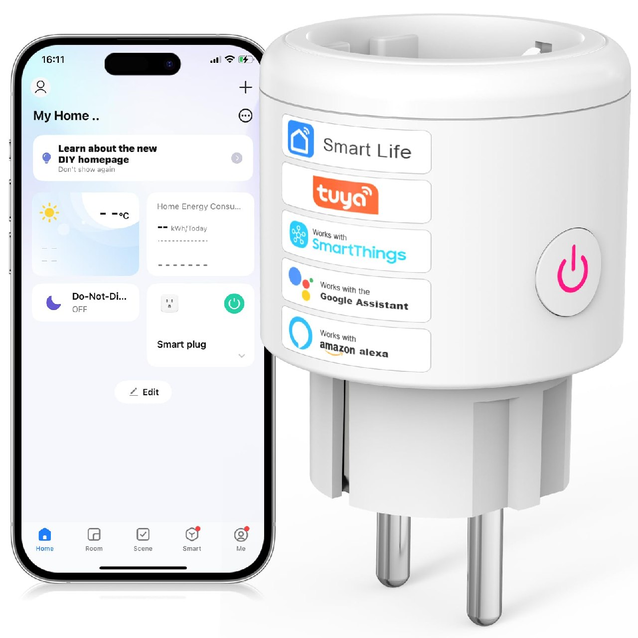 SURFOU Enchufe Inteligente Wifi con Consumo Electrico, Programador Enchufe Alexa, Tomada Intelige