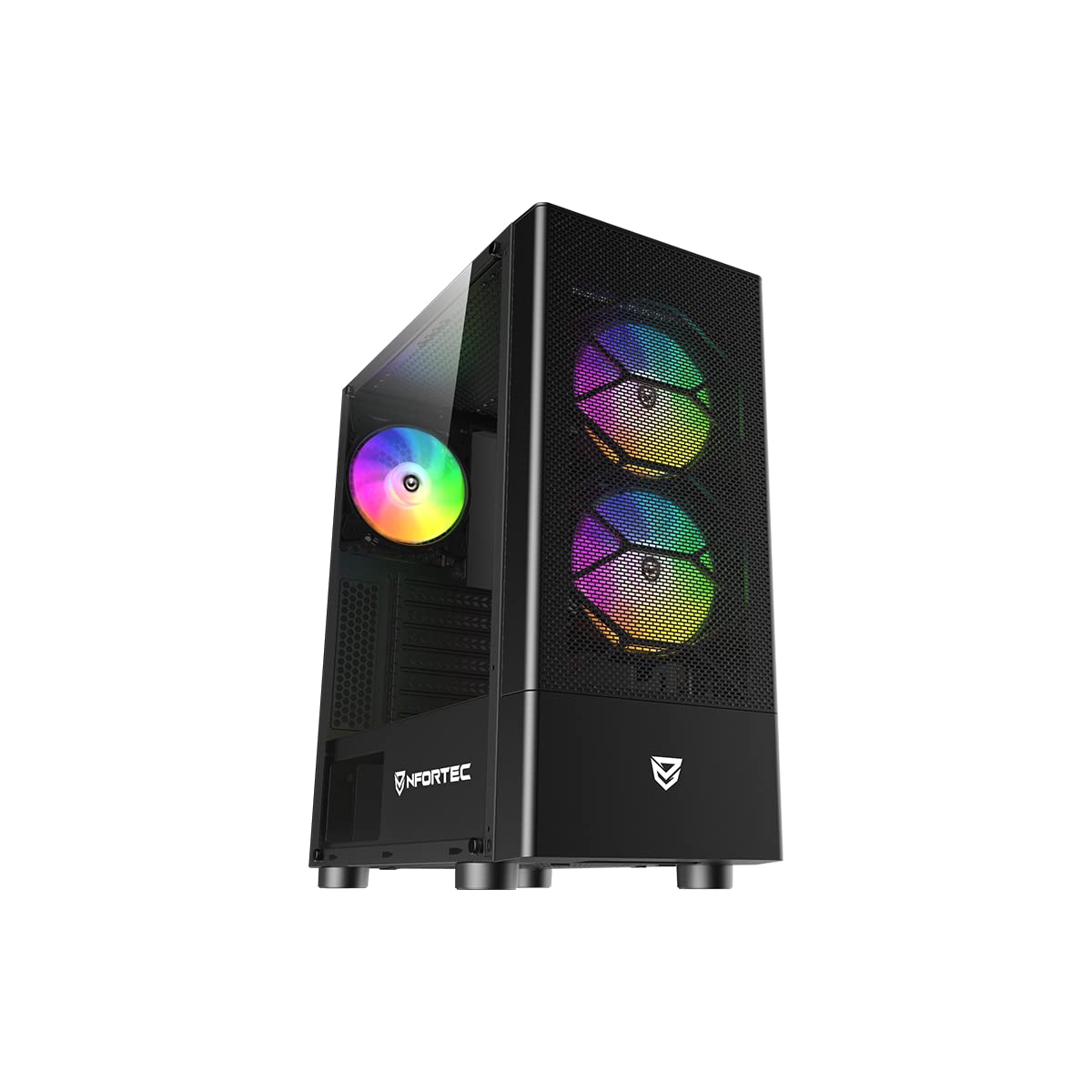 Nfortec Caelum Caja PC Gaming ATX con Frontal mallado, 3 Ventiladores RGB, Cristal Templado, filt