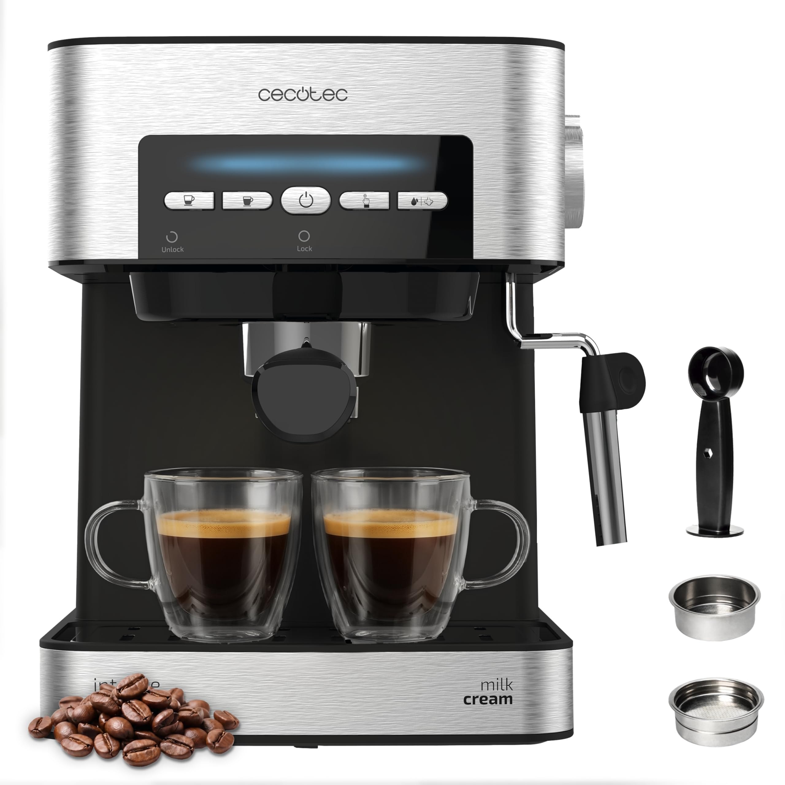 Cecotec Cafetera Espresso Cafetera Express Power Espresso 20 Matic Elite. 850 W, Presión 20 Bare