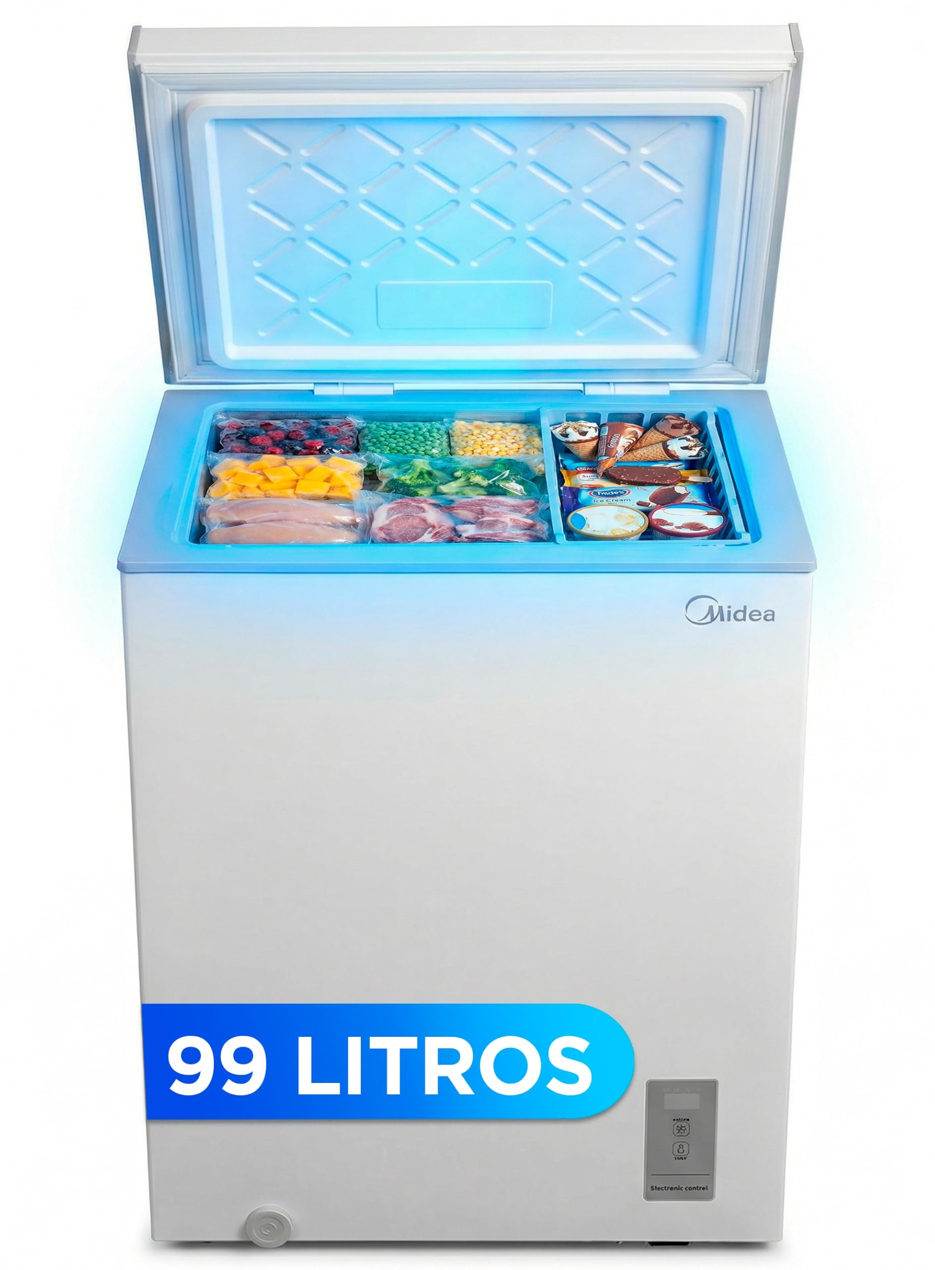 MIDEA Arcon Congelador Pequeño de 99L Congelador Horizontal Convertible a Frigorífico con Mot