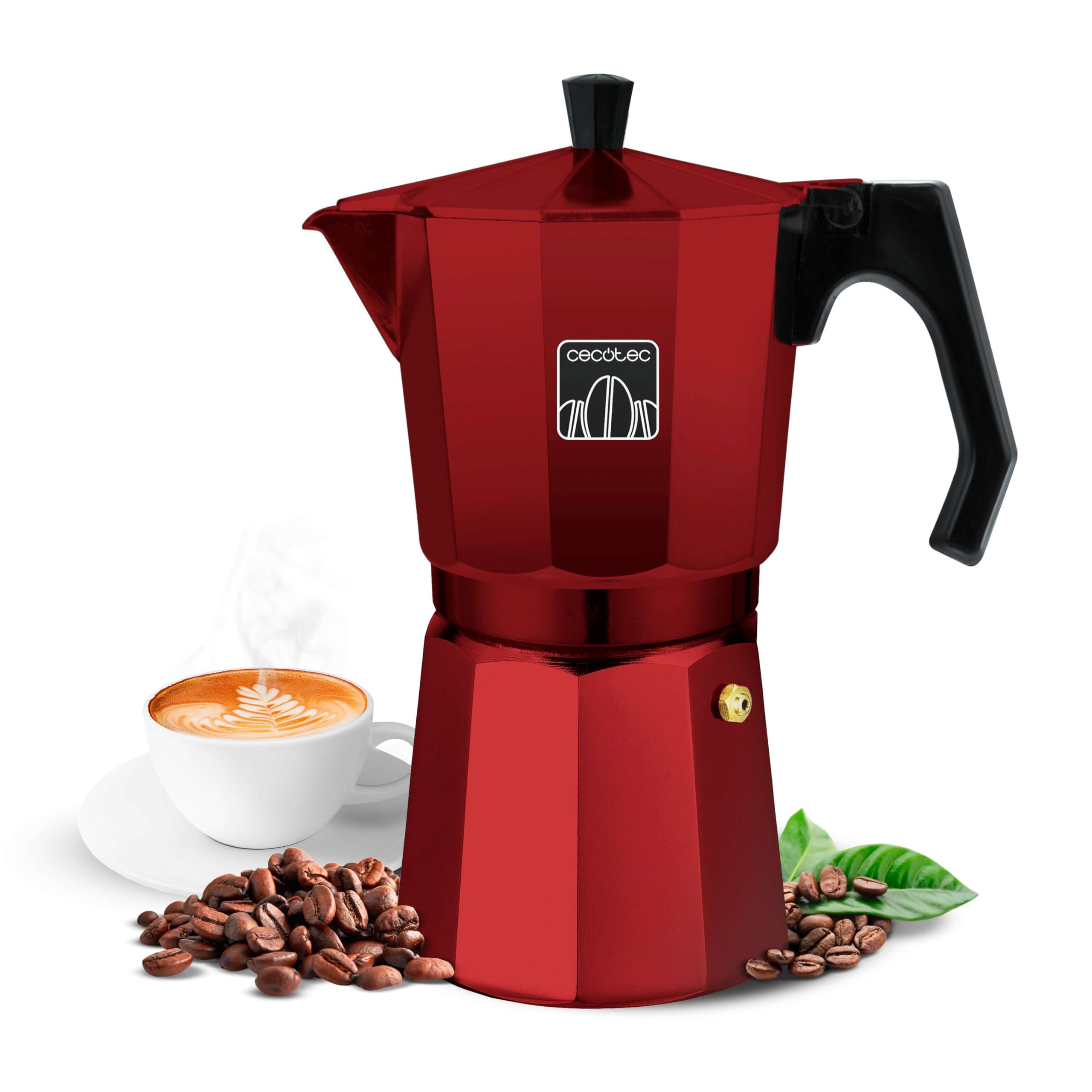 Cecotec Cafetera Italiana Mokclassic 600 Red. Cafetera de Aluminio, Para toda Cocina, 6 Tazas de
