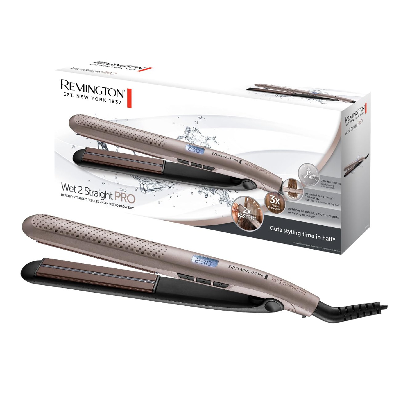 Remington Plancha de Pelo Wet2Straight Pro, Tecnología Wet2Straight, Placas Flotantes Extralarga