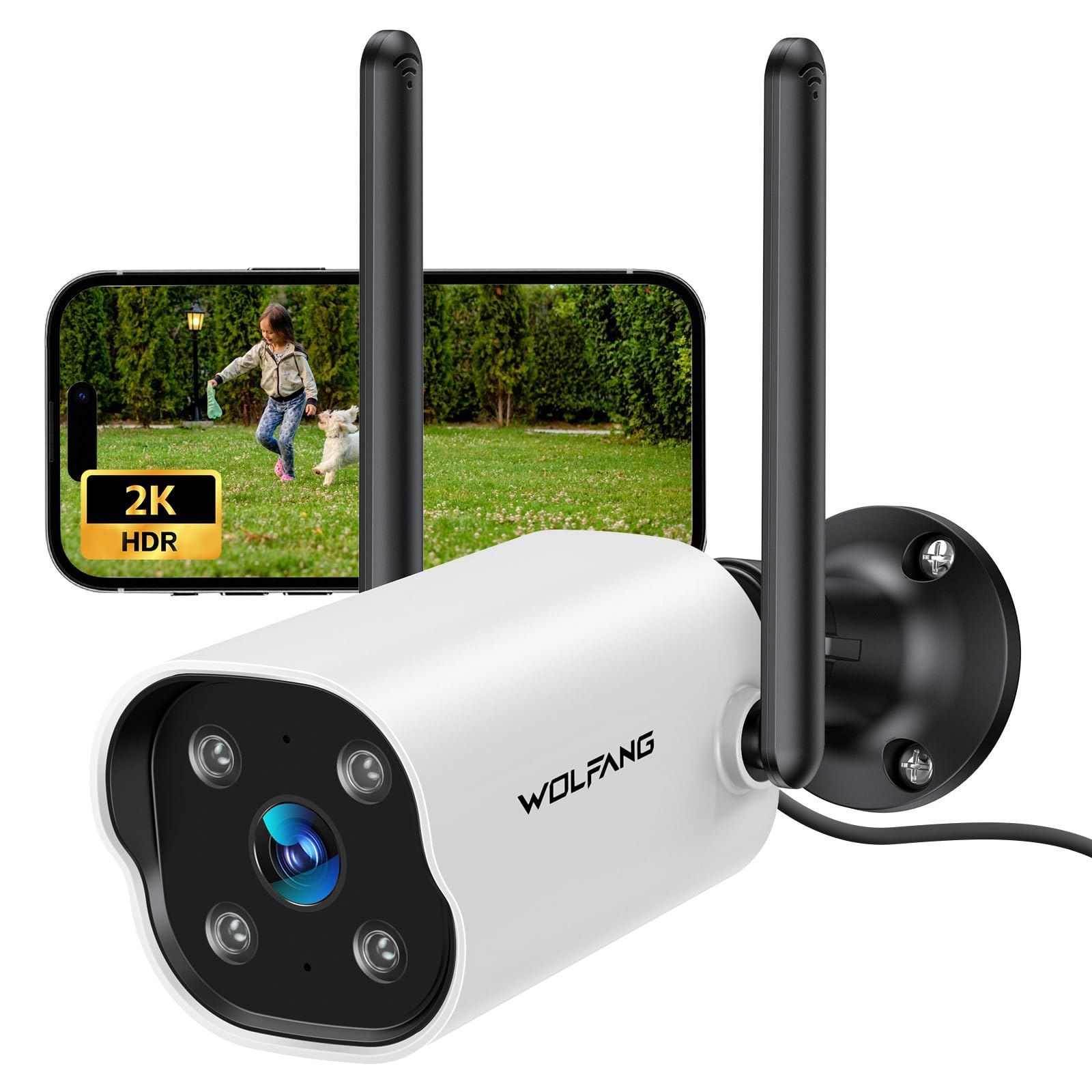 WOLFANG Camara Vigilancia WiFi Exterior, 2K Seguridad Camaras Vigilancia Domicilio WiFi 2,4G con
