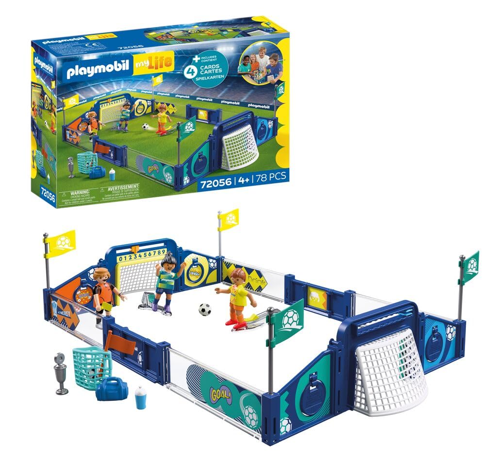 PLAYMOBIL My Life Fussball-Arena Campo de fútbol con Mecanismo de Tiro y 2 porterías Ju
