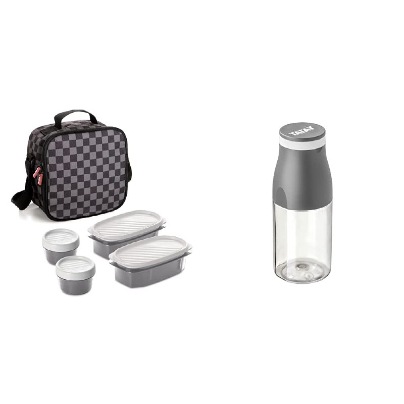 Tatay Urban Food Casual Bolsa Térmica Porta Alimentos, 3 L de Capacidad, Color Ajedrez + Botella