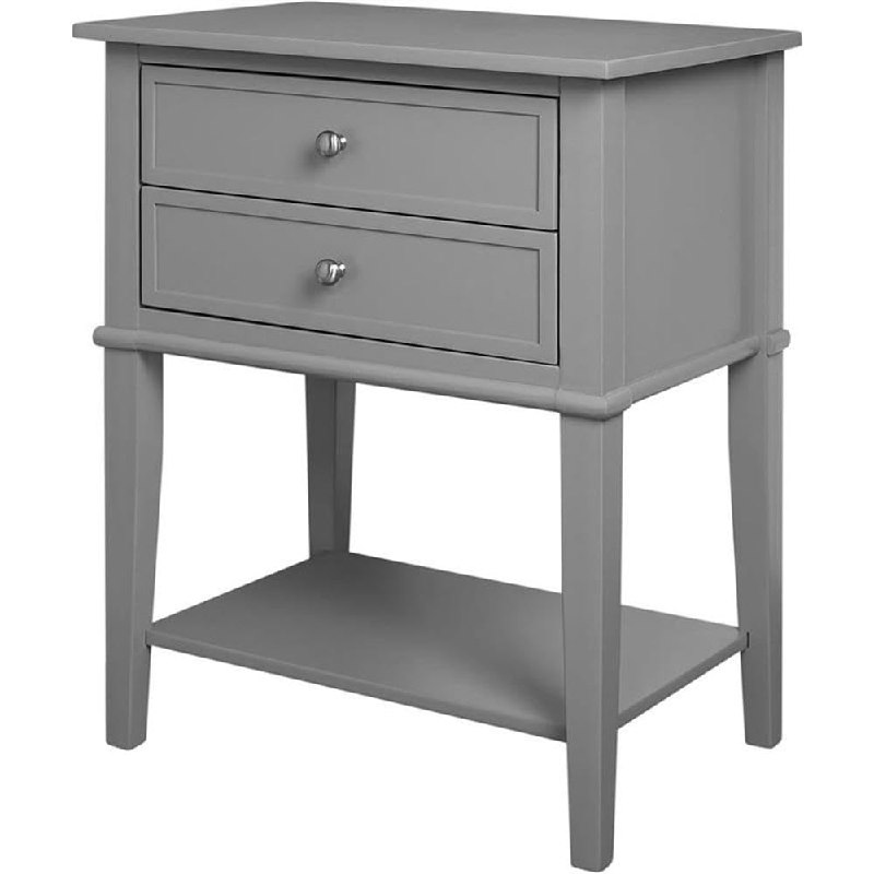 Ameriwood Home Mesa Auxiliar Franklin con 2 cajones, Acabado Gris, mesita de Noche de Madera sint