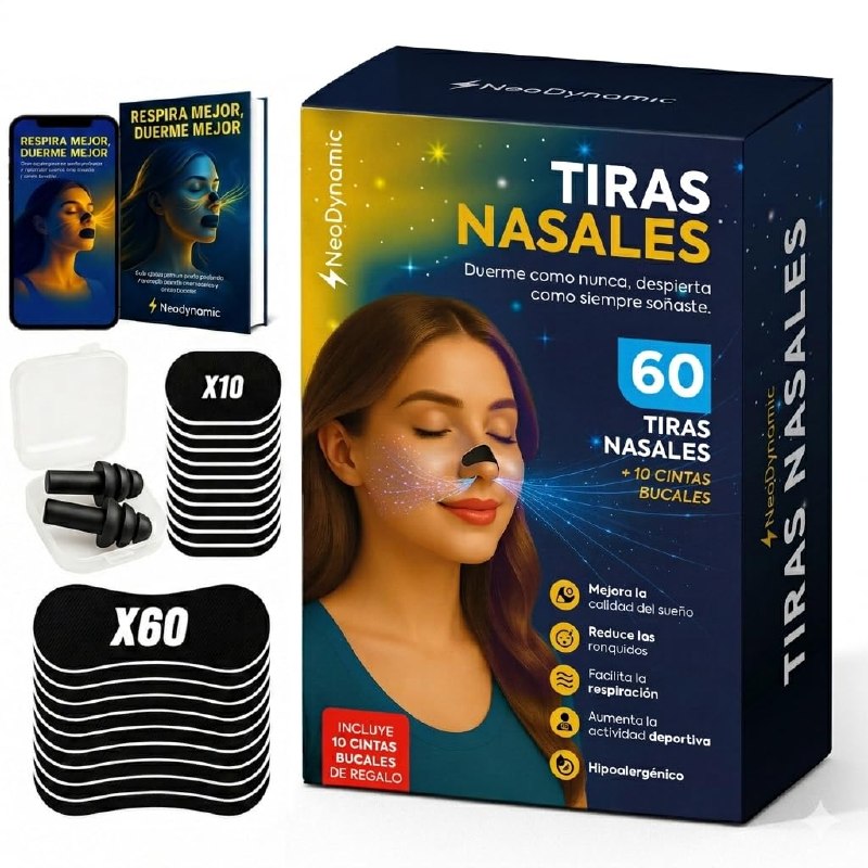 60 Tiras Nasales Deportivas + 10 Mouth Tape + Tapones oidos + E-Book de Regalo, tiras nasales par
