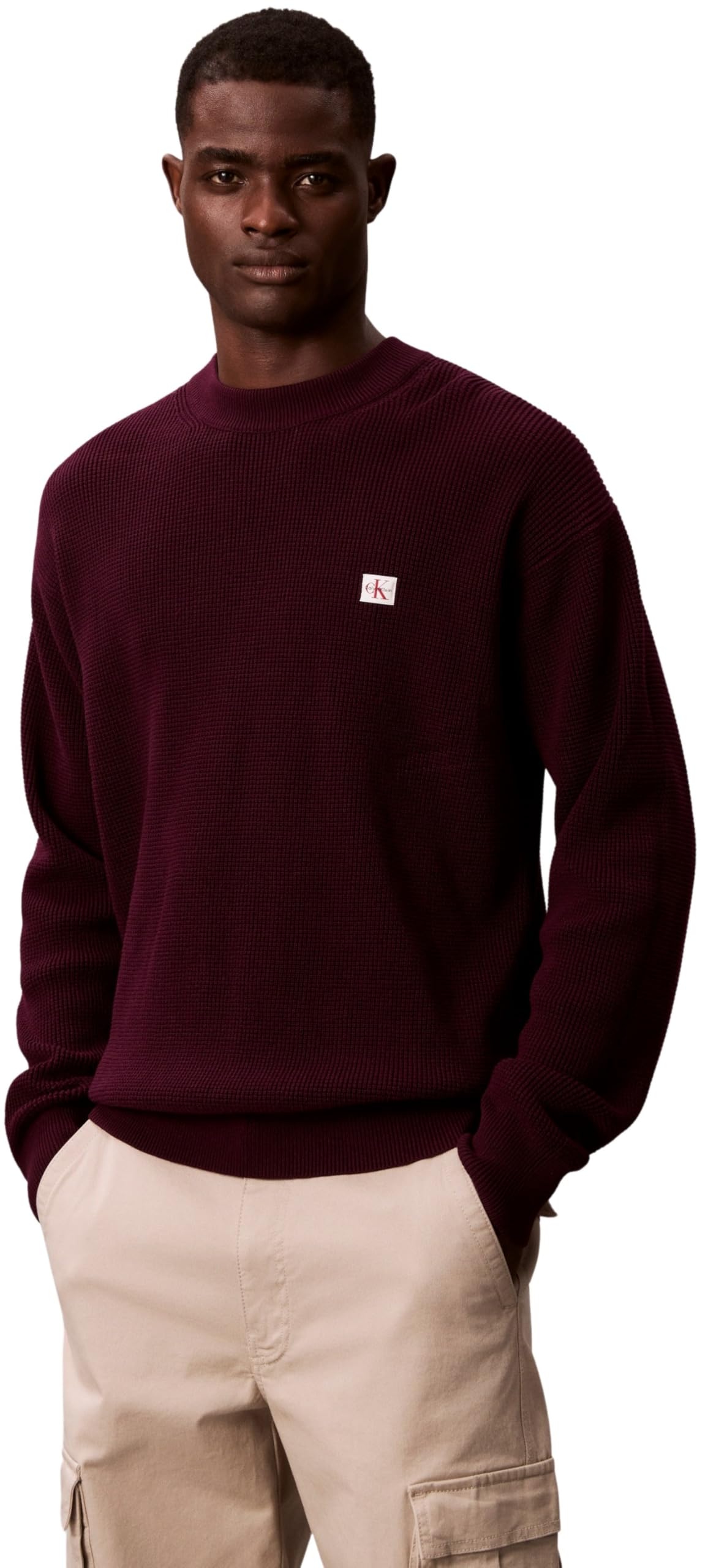 Calvin Klein Jersey Hombre Cotton Waffle con Cuello Redondo, Morado (Passion Plum), M